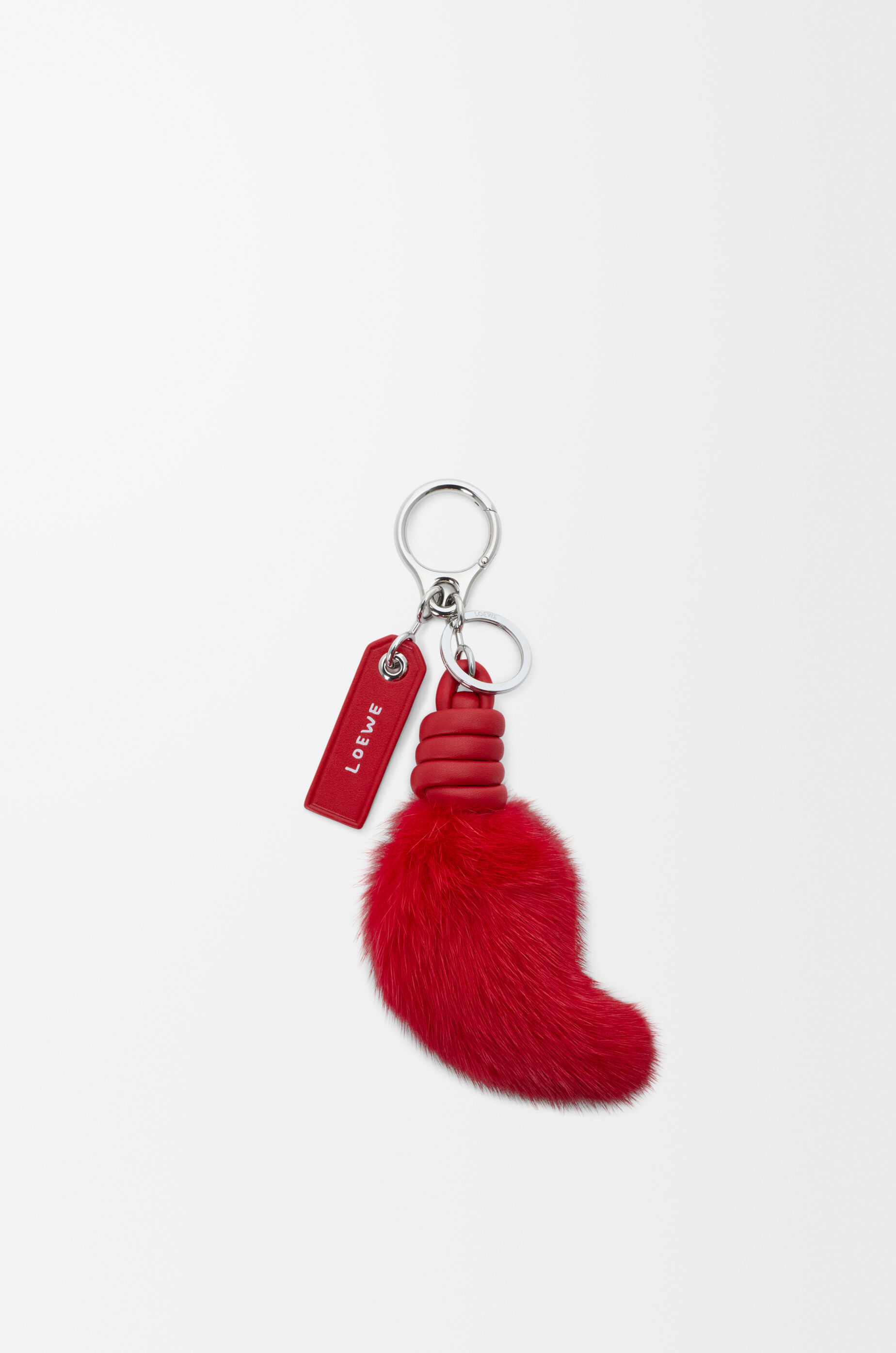 LOEWE Lion tail charm in mink and calfskin Red