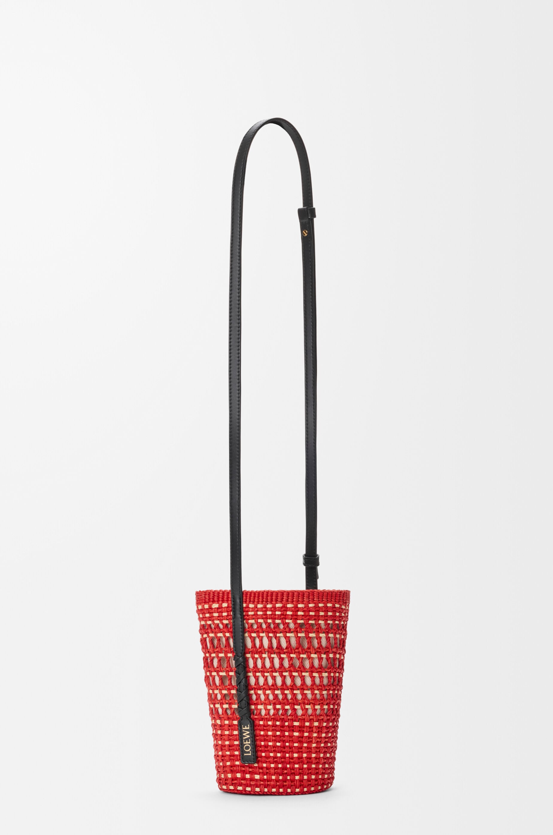 LOEWE Braid pocket in iraca palm and calfskin Red/Natural