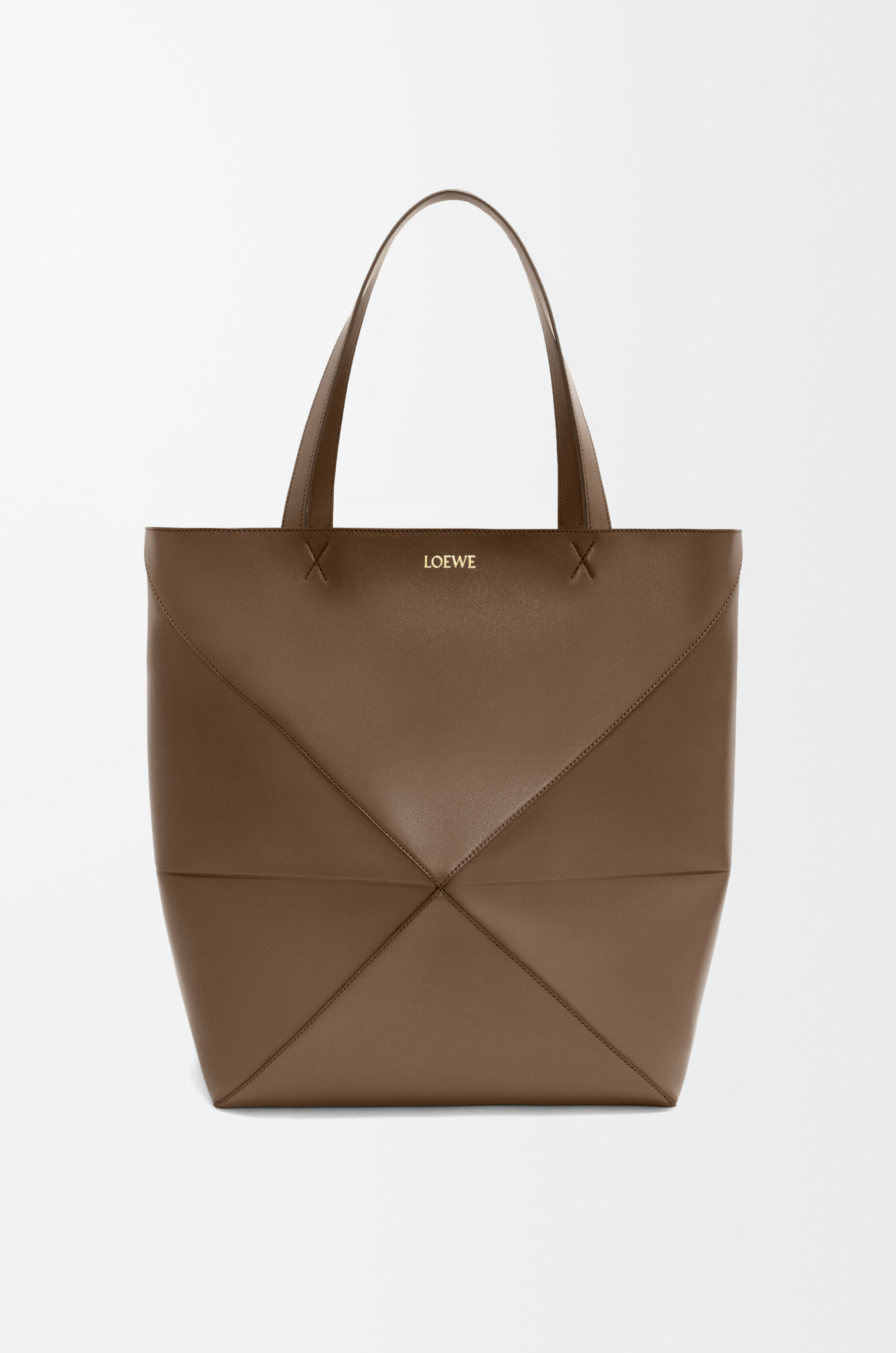 LOEWE XL Puzzle Fold tote in shiny calfskin Umber