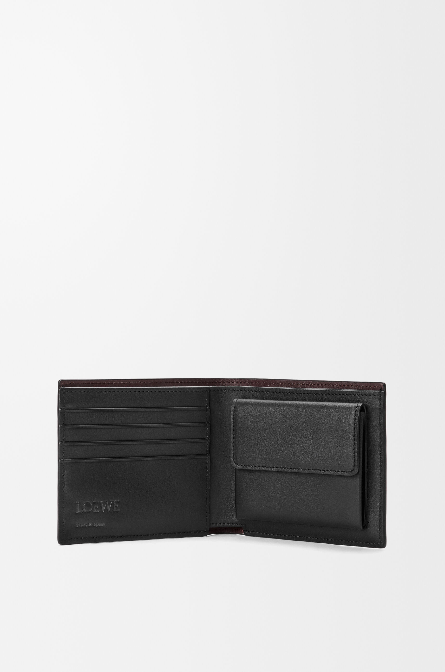 LOEWE Switch bifold coin wallet in supple grained calfskin and suede Black/Espresso