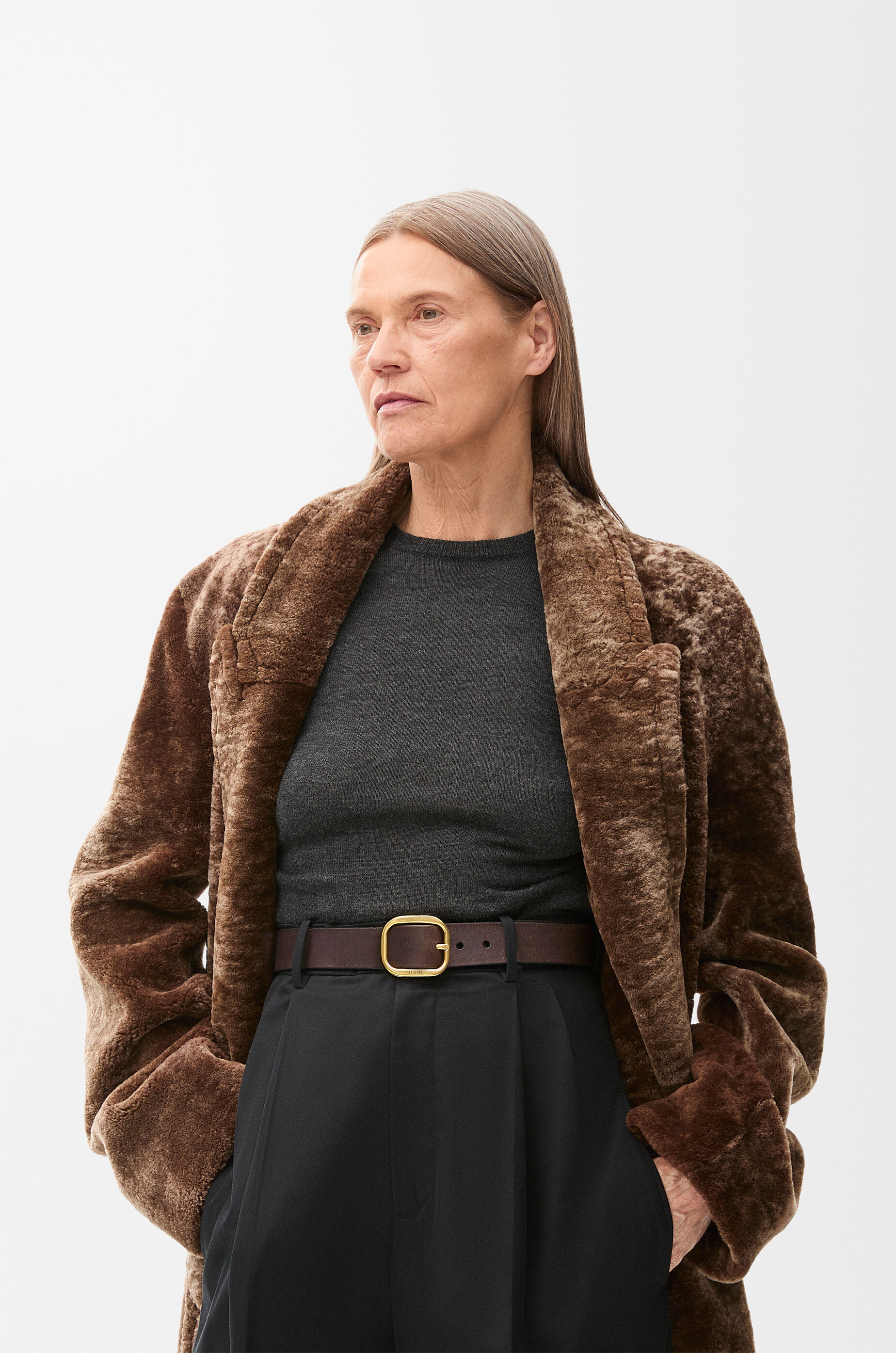 LOEWE Rounded soft belt in classic calfskin  Dark Brown