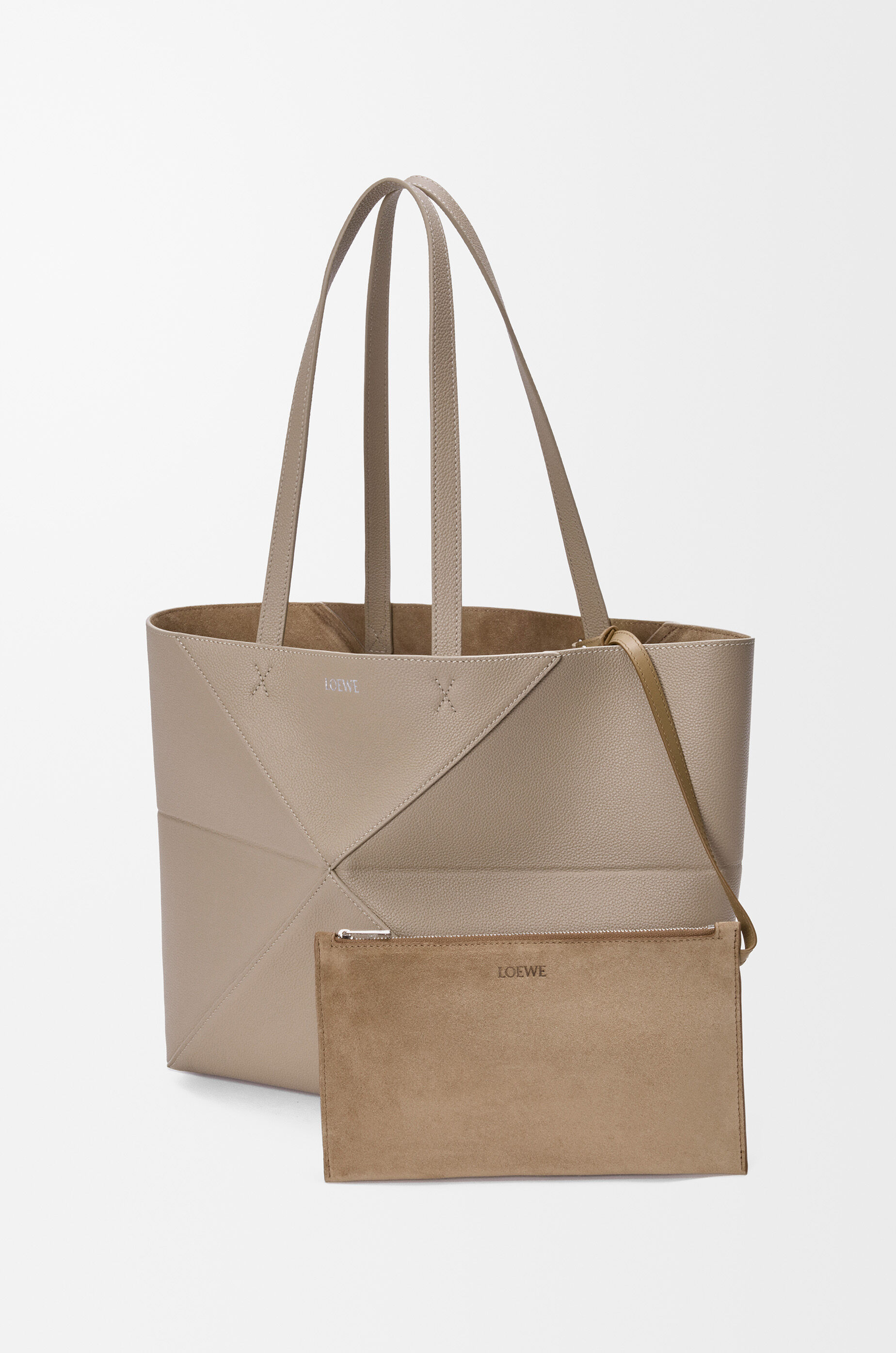 LOEWE Medium horizontal Puzzle Fold tote in soft grained calfskin Clay