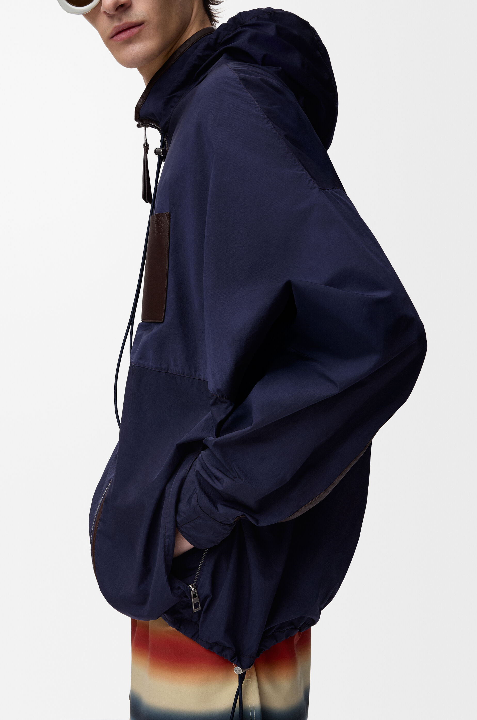 LOEWE Hooded jacket in technical shell Navy/Brown