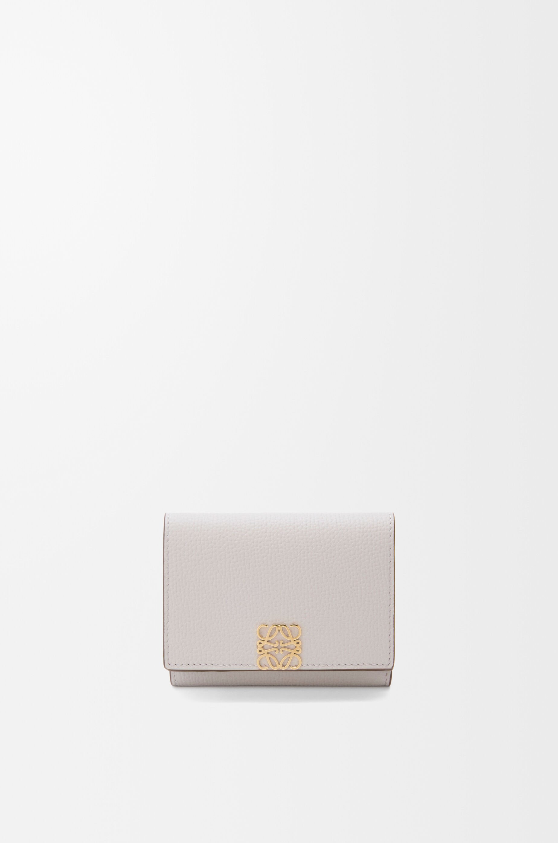 LOEWE Anagram trifold wallet in pebble grained calfskin Light Ghost Grey