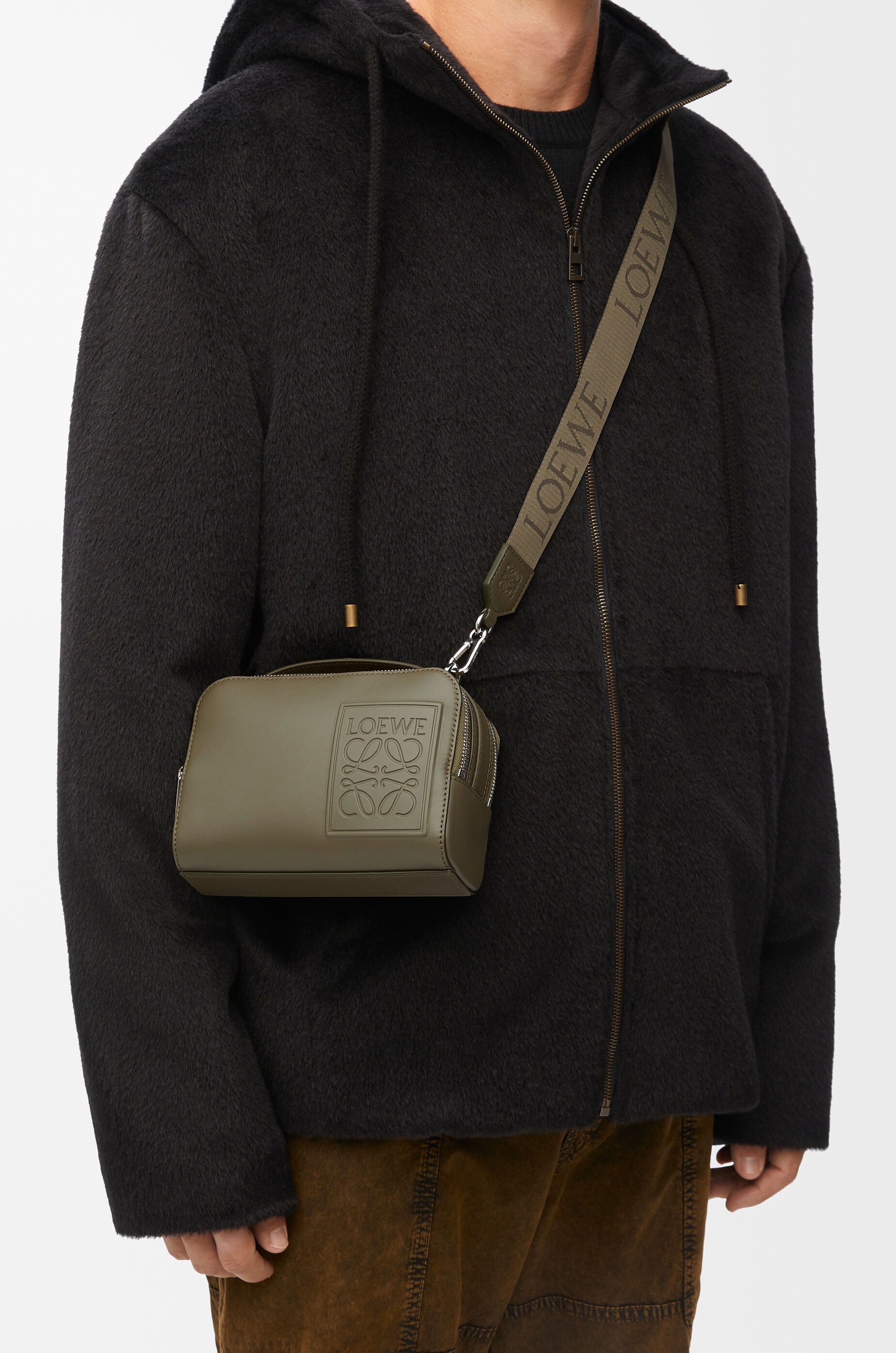 LOEWE Mini crossbody camera bag in satin calfskin Khaki Green