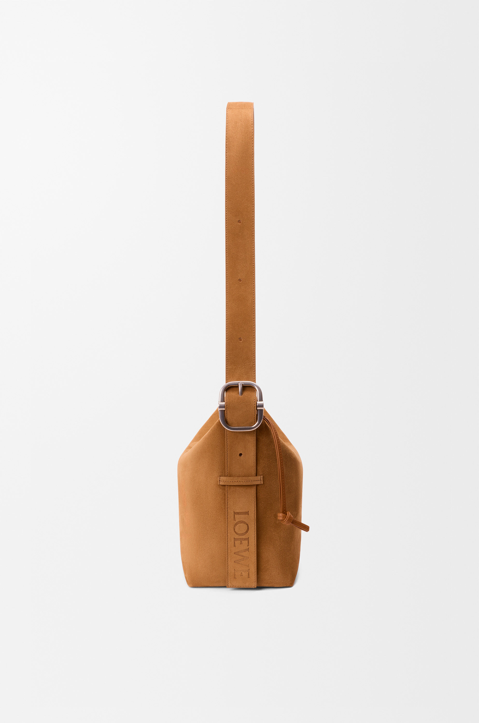 LOEWE Medium Loop hobo in suede calfskin Tobacco