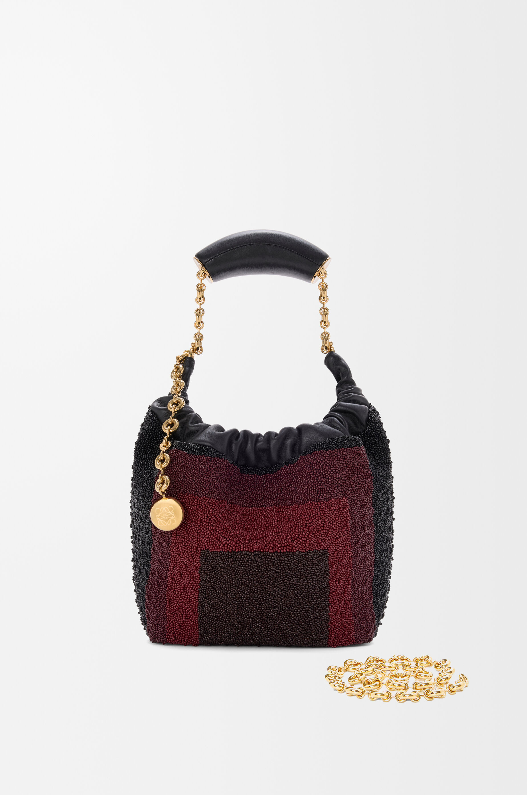 LOEWE Mini Squeeze bag in beaded leather Black/Burgundy