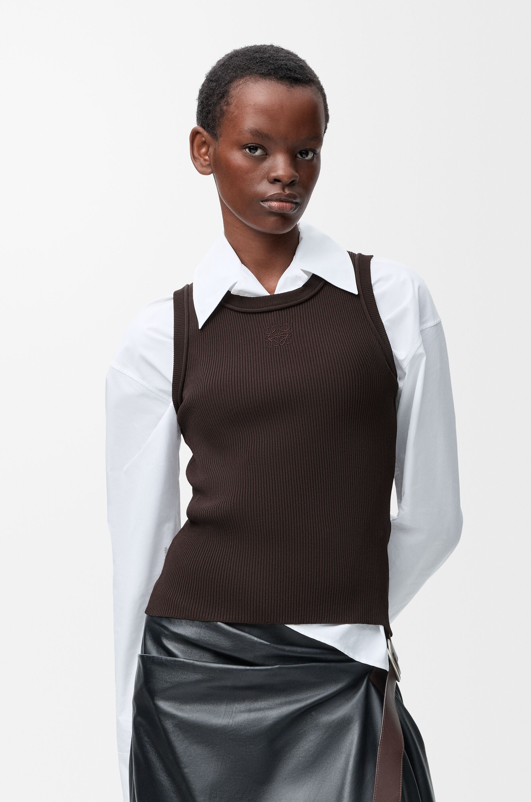 LOEWE Anagram tank top in stretch viscose Brown