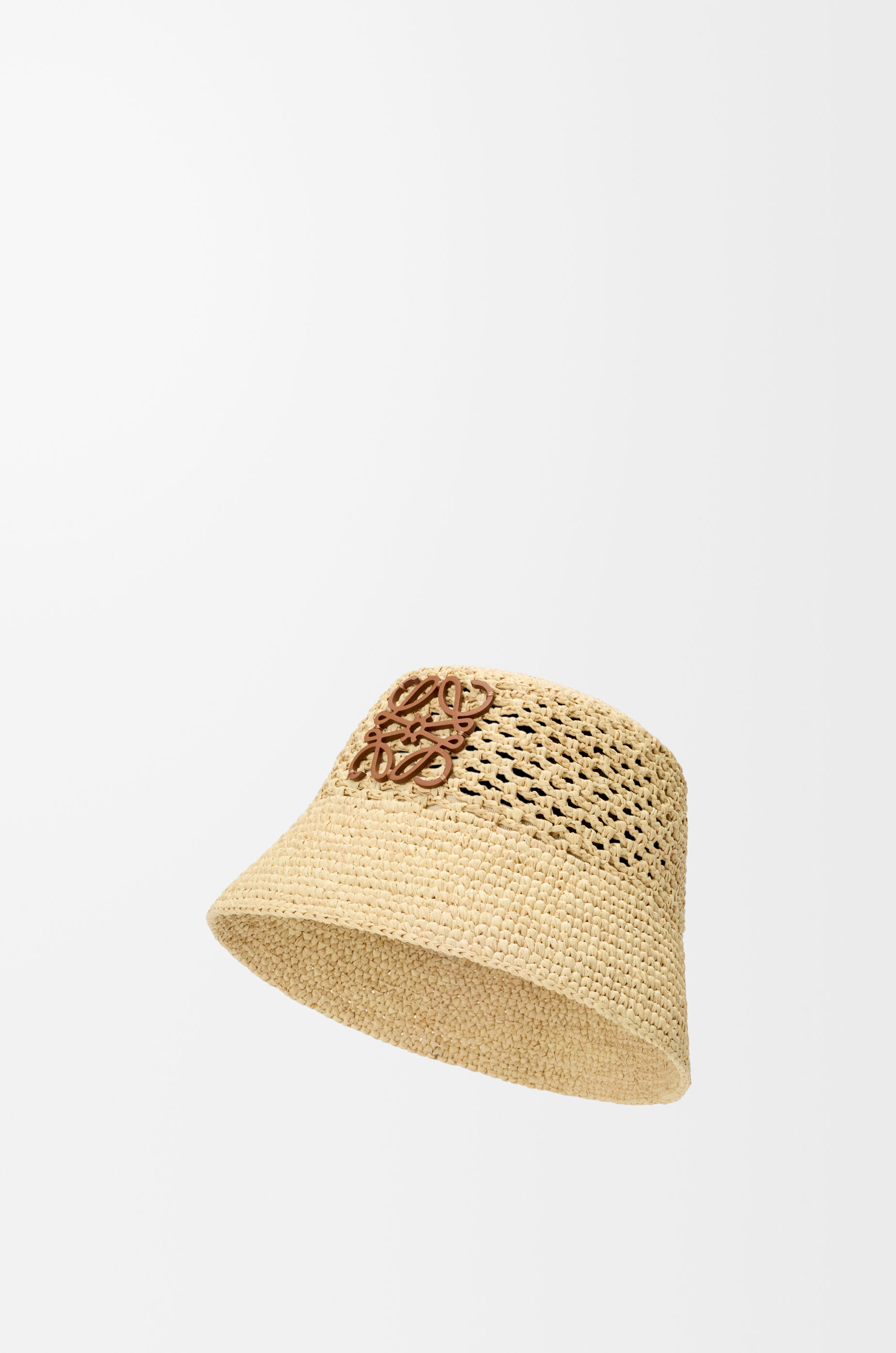 LOEWE Anagram bucket hat in raffia and calfskin Natural