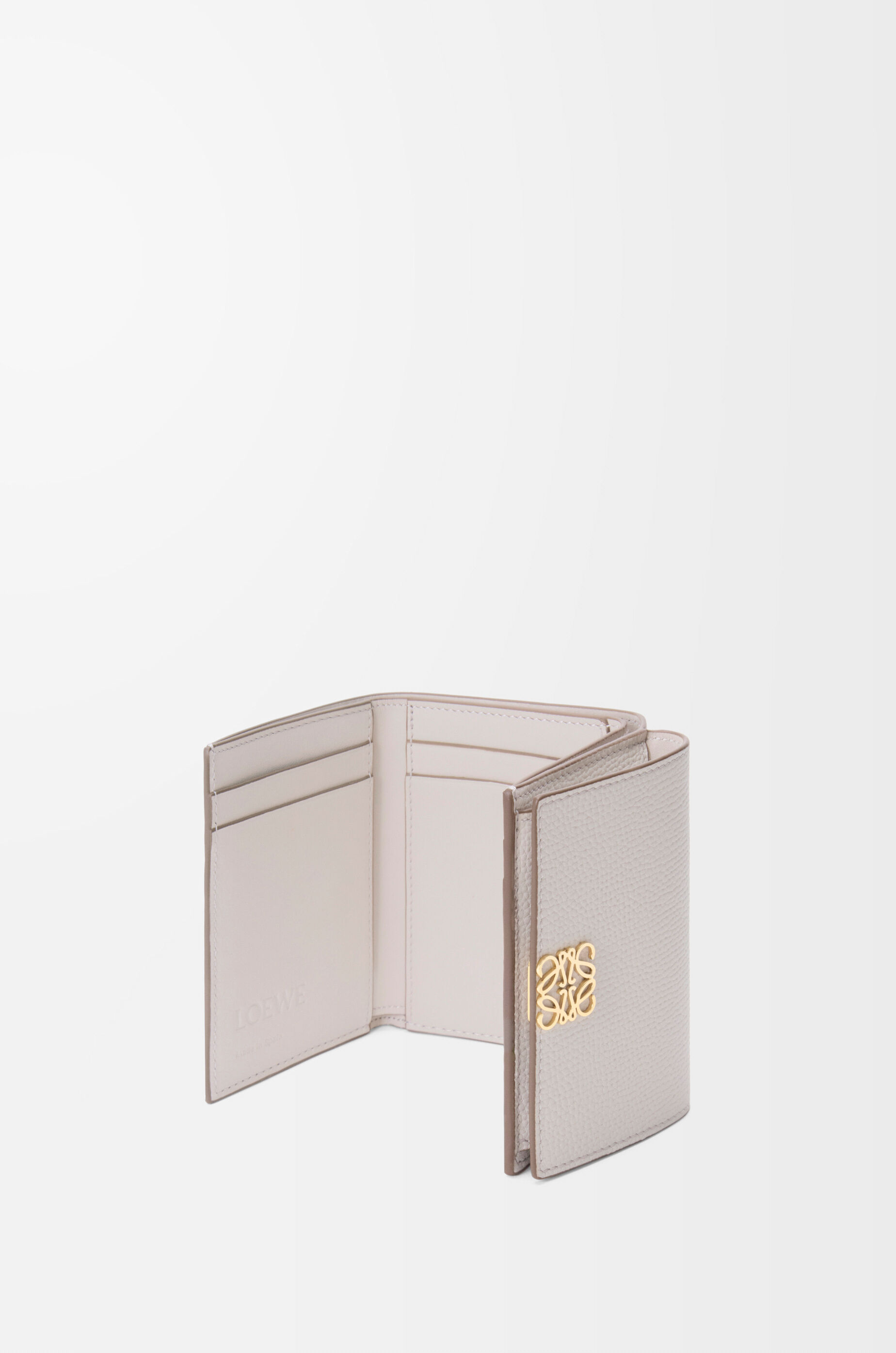 LOEWE Anagram trifold wallet in pebble grained calfskin Light Ghost Grey
