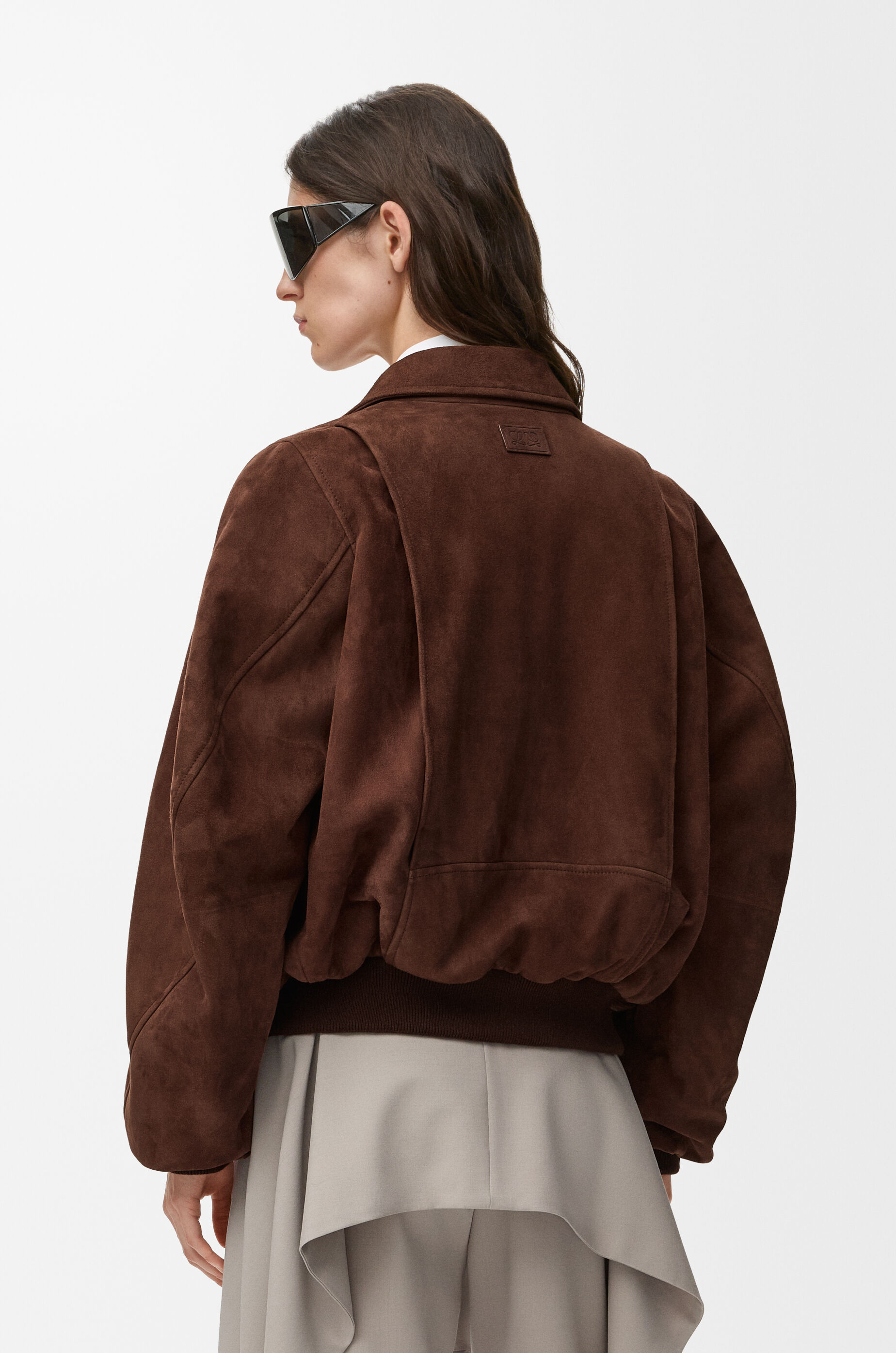LOEWE Bomber jacket in suede goatskin Dark Brown