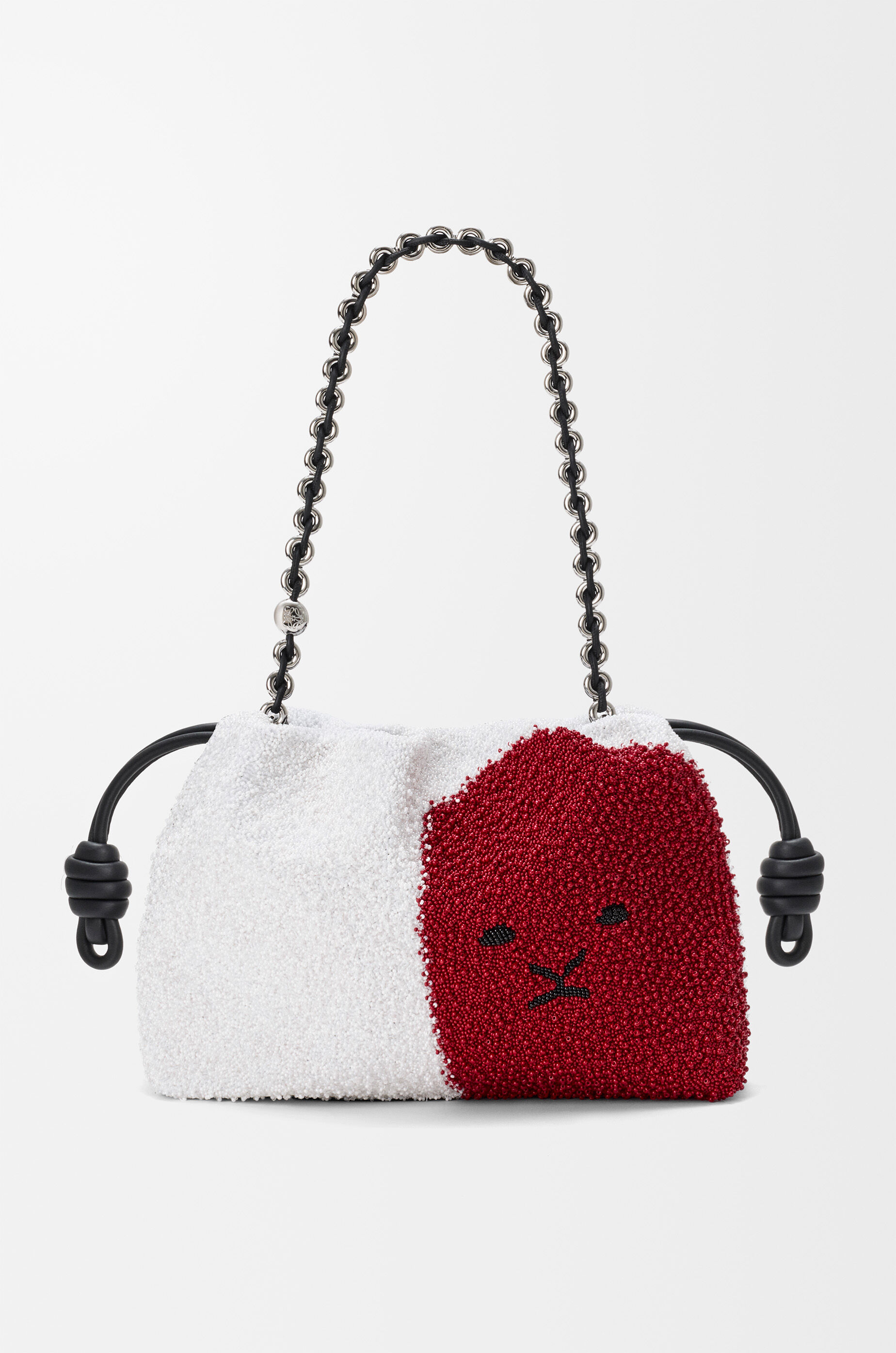 LOEWE Medium Lion Beads Flamenco purse in beaded canvas and calfskin White/Red