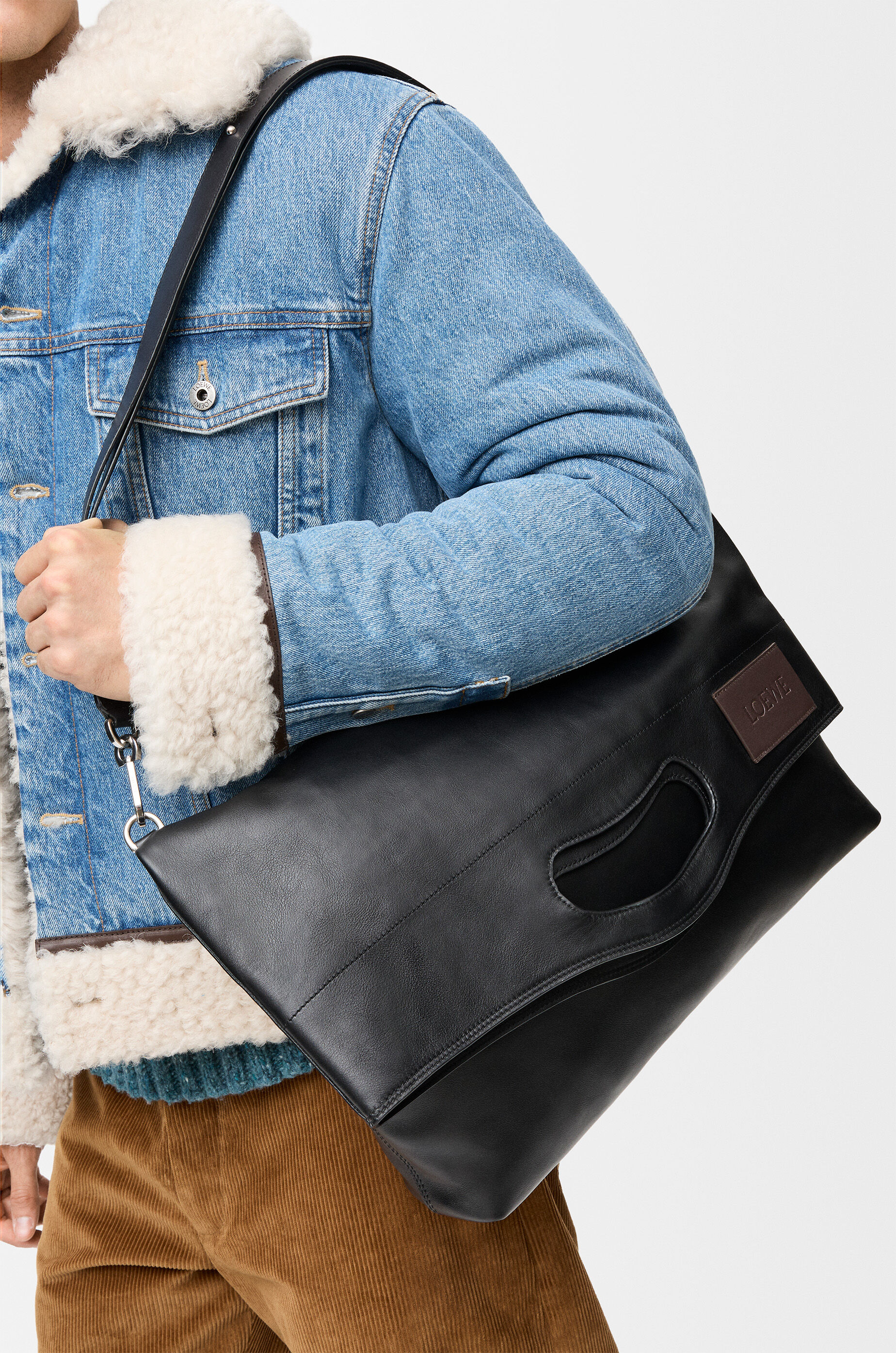 LOEWE Bob folded tote in shiny supple calfskin Black
