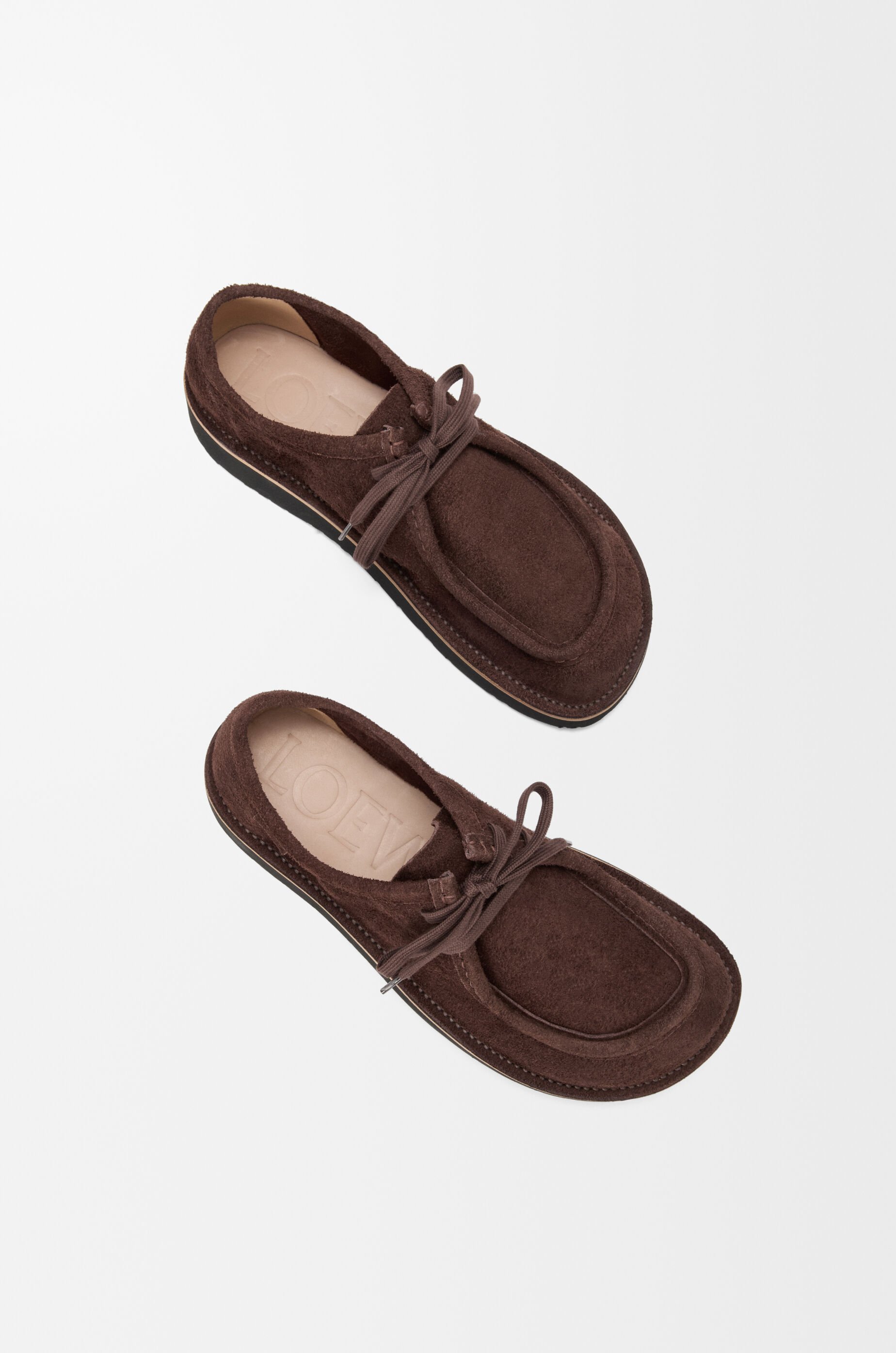 LOEWE Faro lace-up in suede calfskin Dark Brown