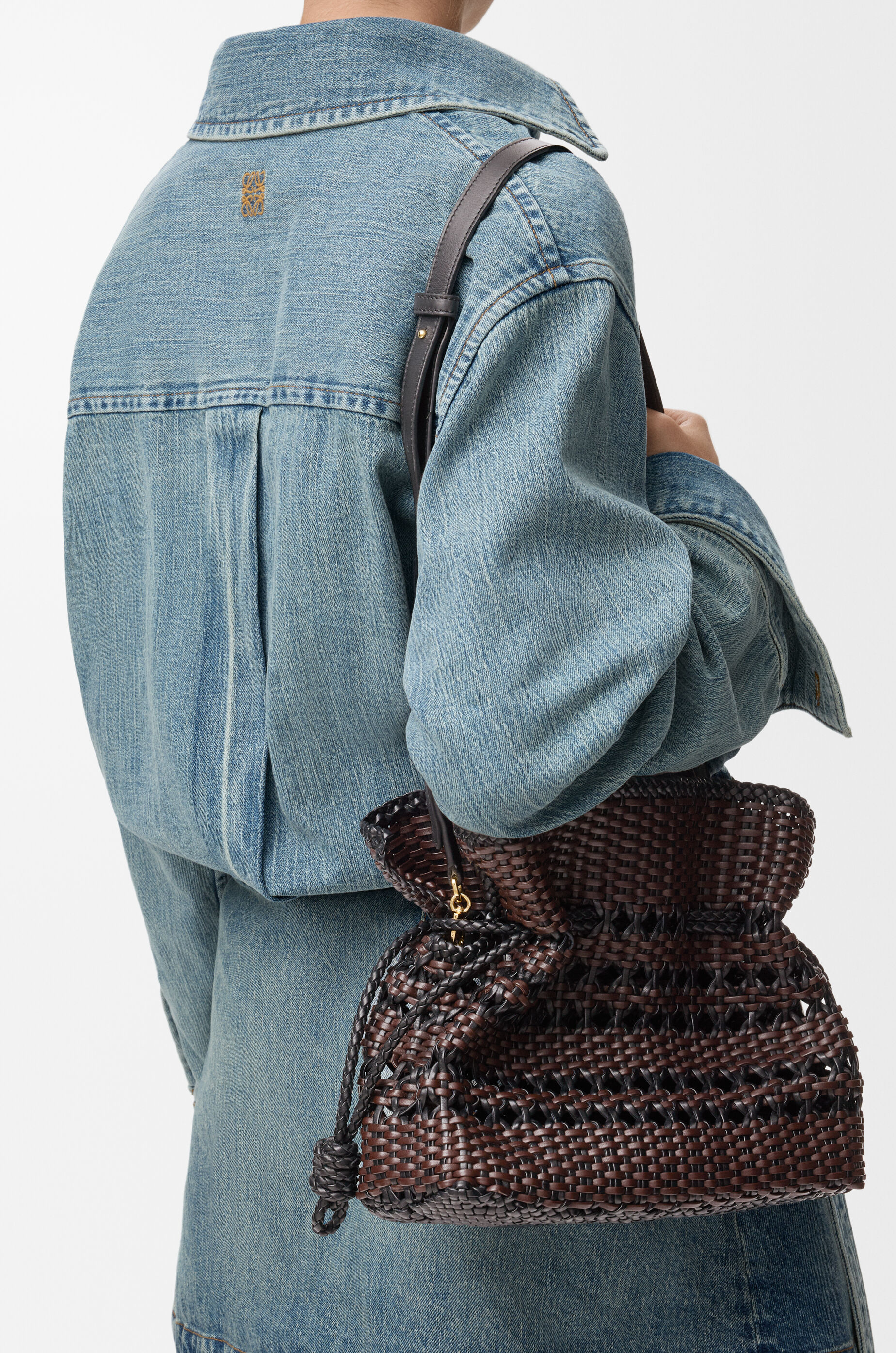 LOEWE Medium Flamenco clutch in woven nappa calfskin Black/Brown