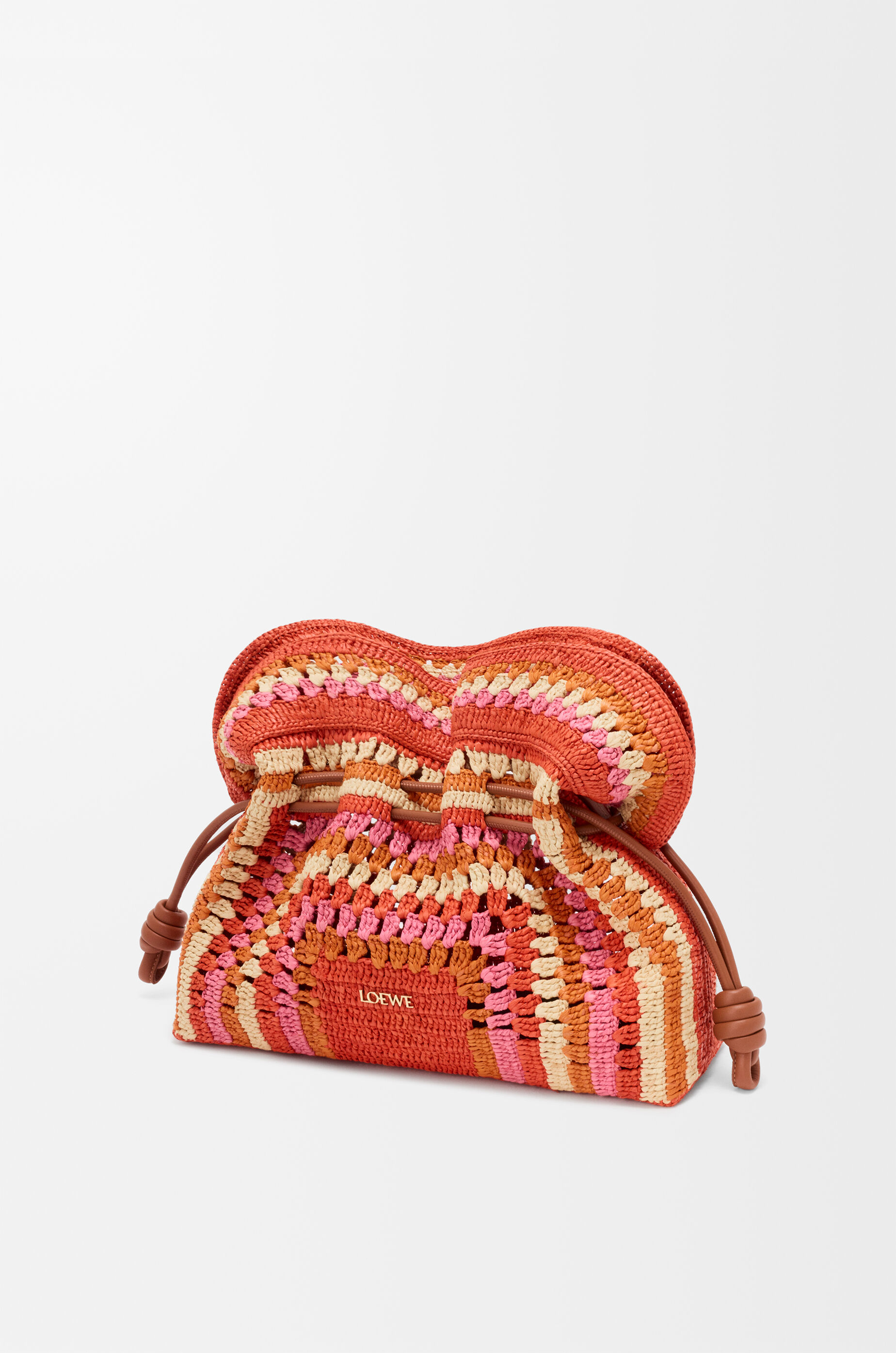 LOEWE Medium Flamenco clutch in raffia and calfskin Bright Orange/Pink