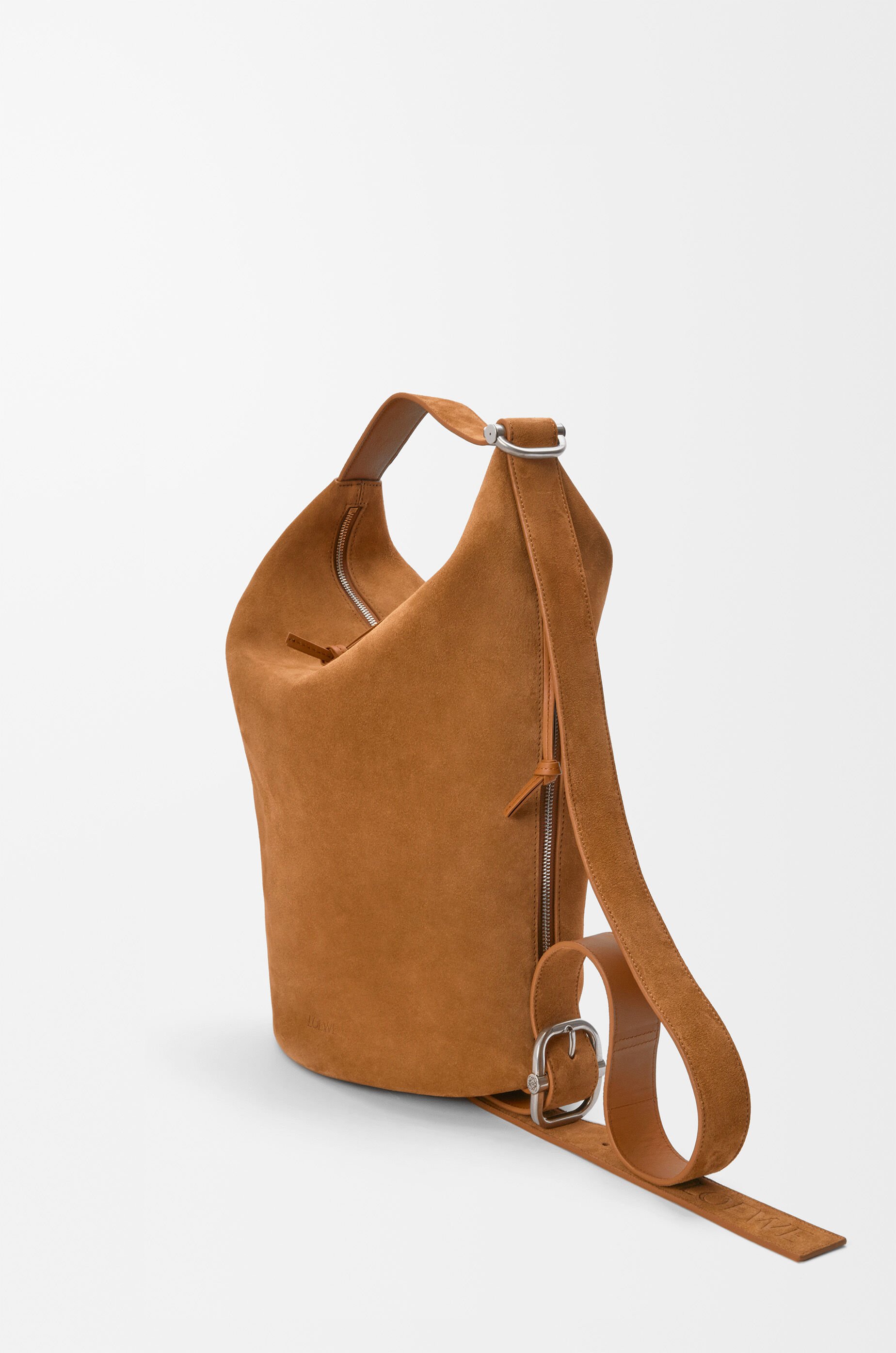 LOEWE Loop bucket in suede calfskin Tobacco
