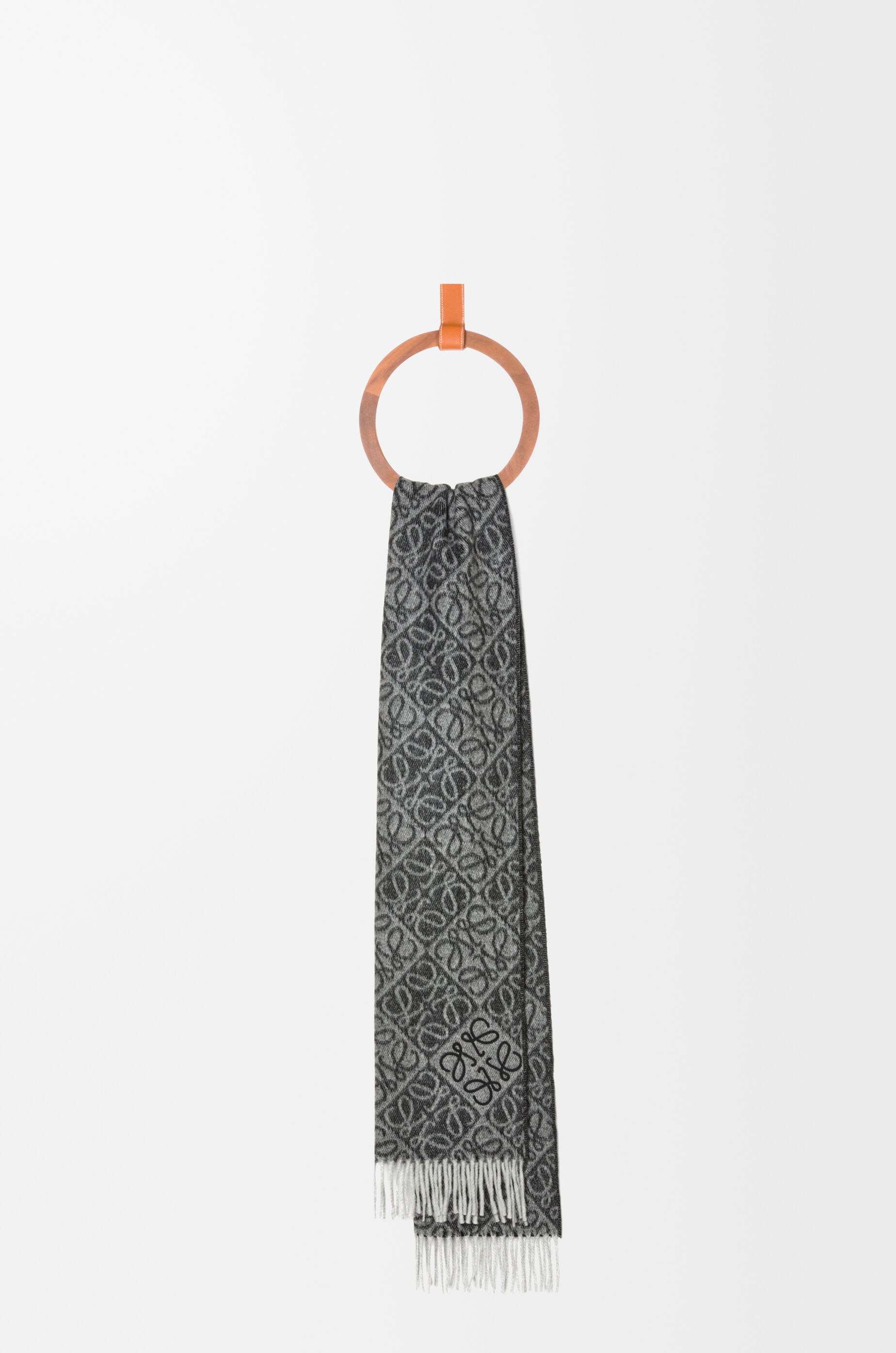 LOEWE Anagram scarf in wool and cashmere Dark Grey