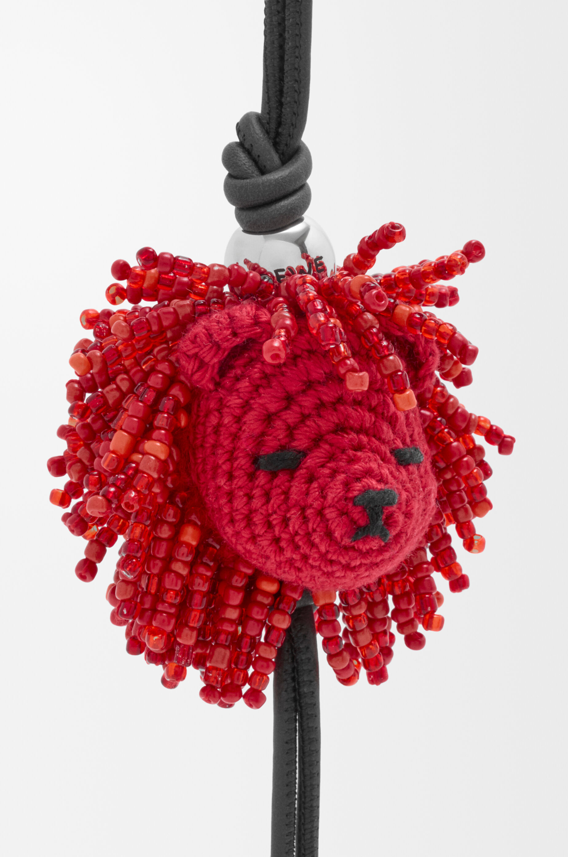 LOEWE Lion head charm in crochet and calfskin Red