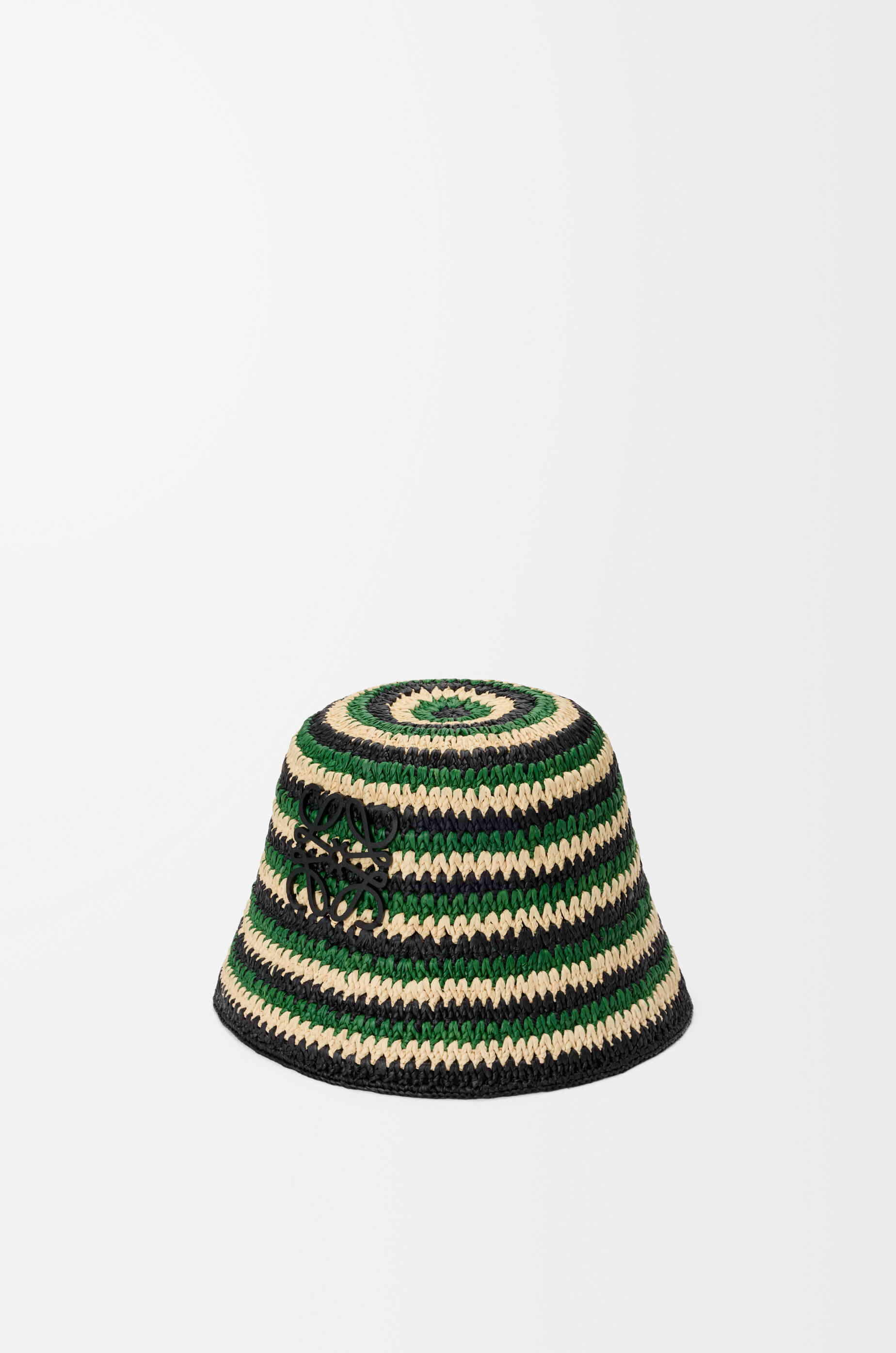 LOEWE Anagram bucket hat in raffia and calfskin Black/Green