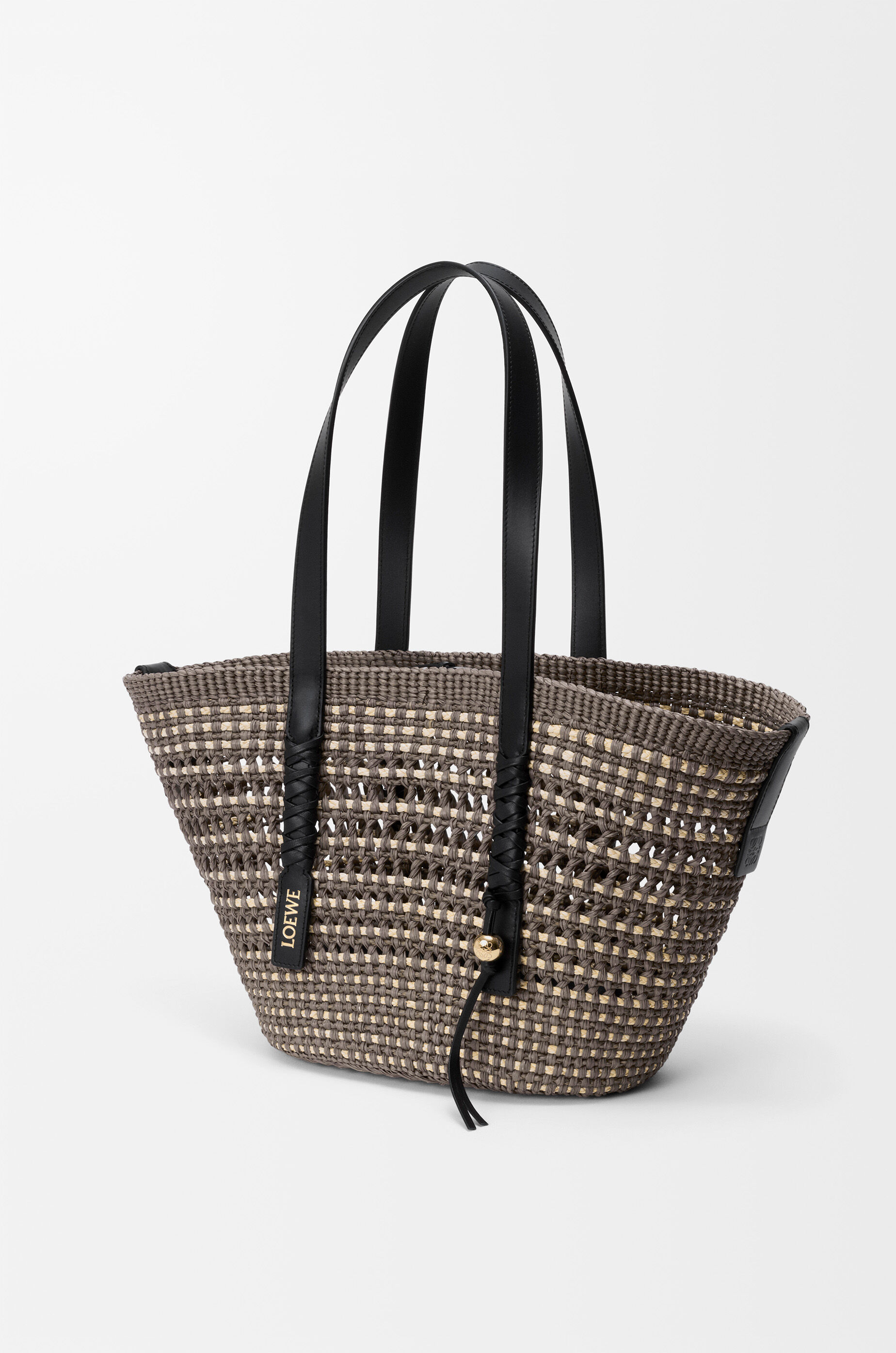 LOEWE Medium Braid basket in iraca palm and calfskin Khaki/Natural