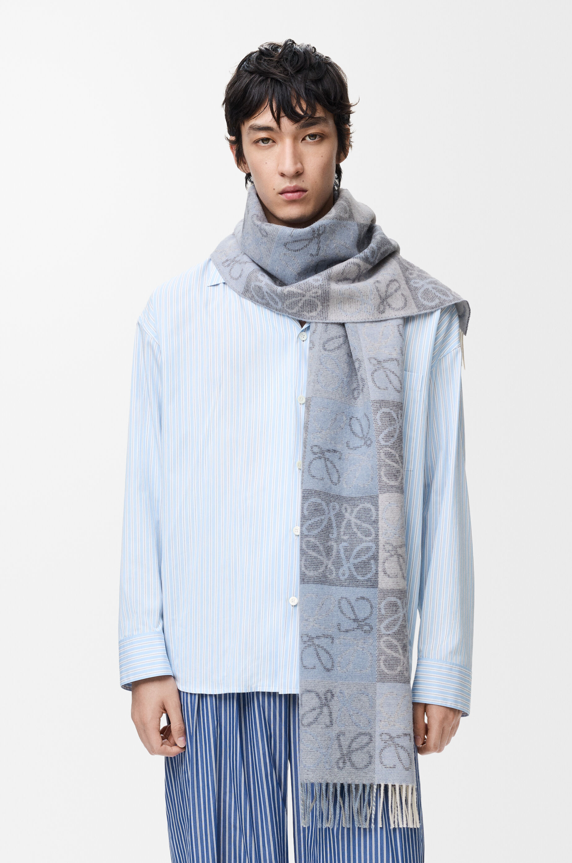 LOEWE Scarf in wool and cashmere Blue/White