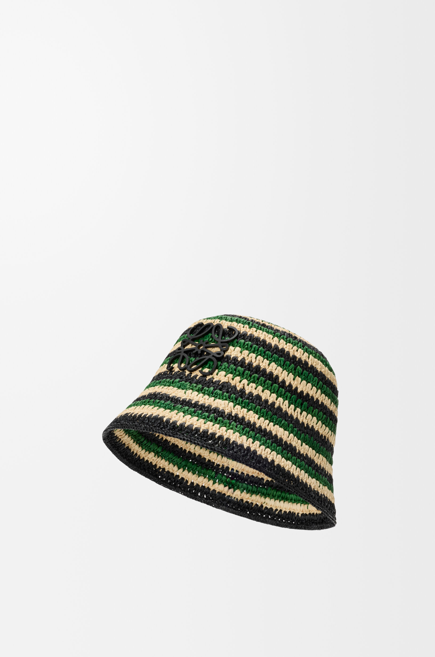 LOEWE Anagram bucket hat in raffia and calfskin Black/Green