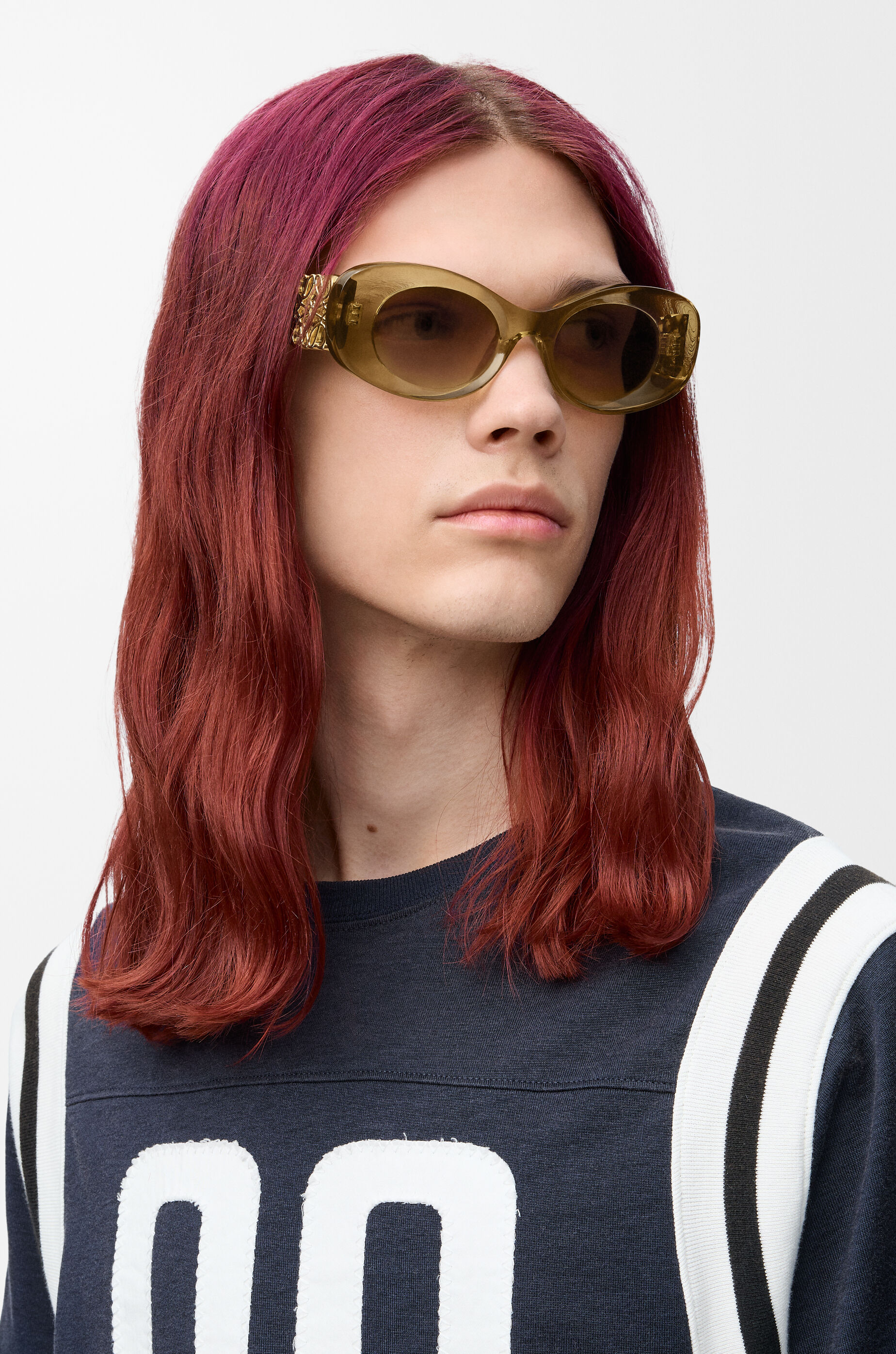 LOEWE Beveled Oval Maxi Anagram sunglasses Transparent Olive