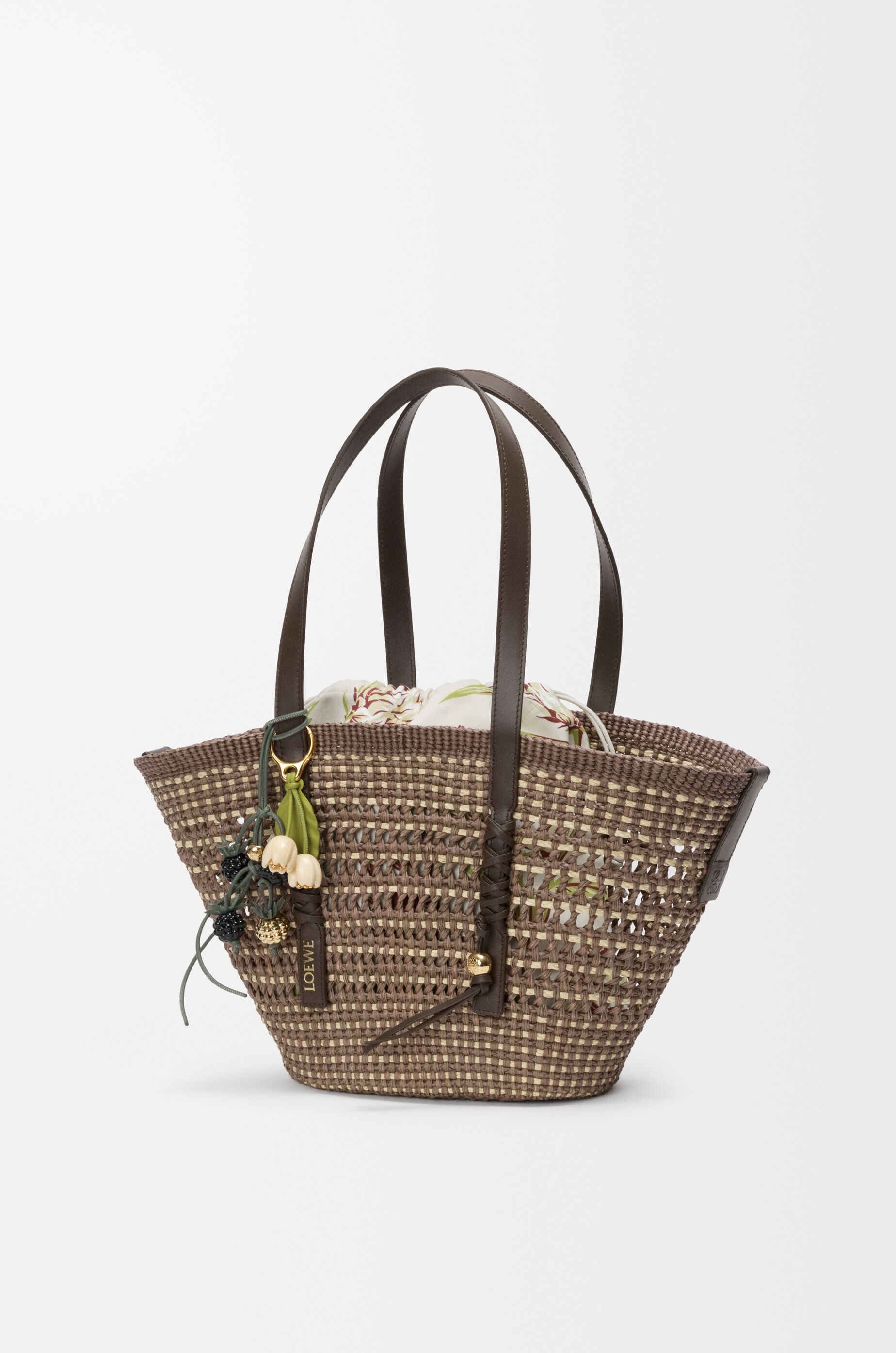 LOEWE Flower charm in classic calfskin White/Green