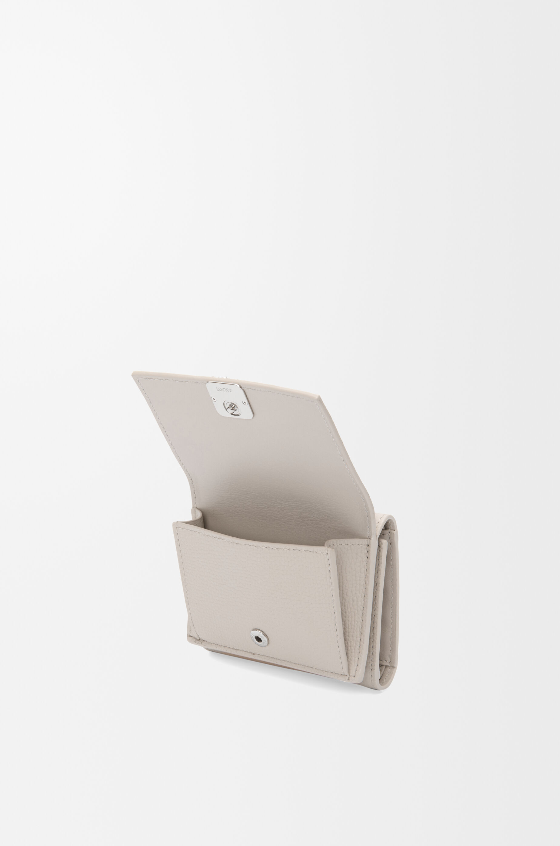 LOEWE Anagram trifold wallet in pebble grained calfskin Light Ghost