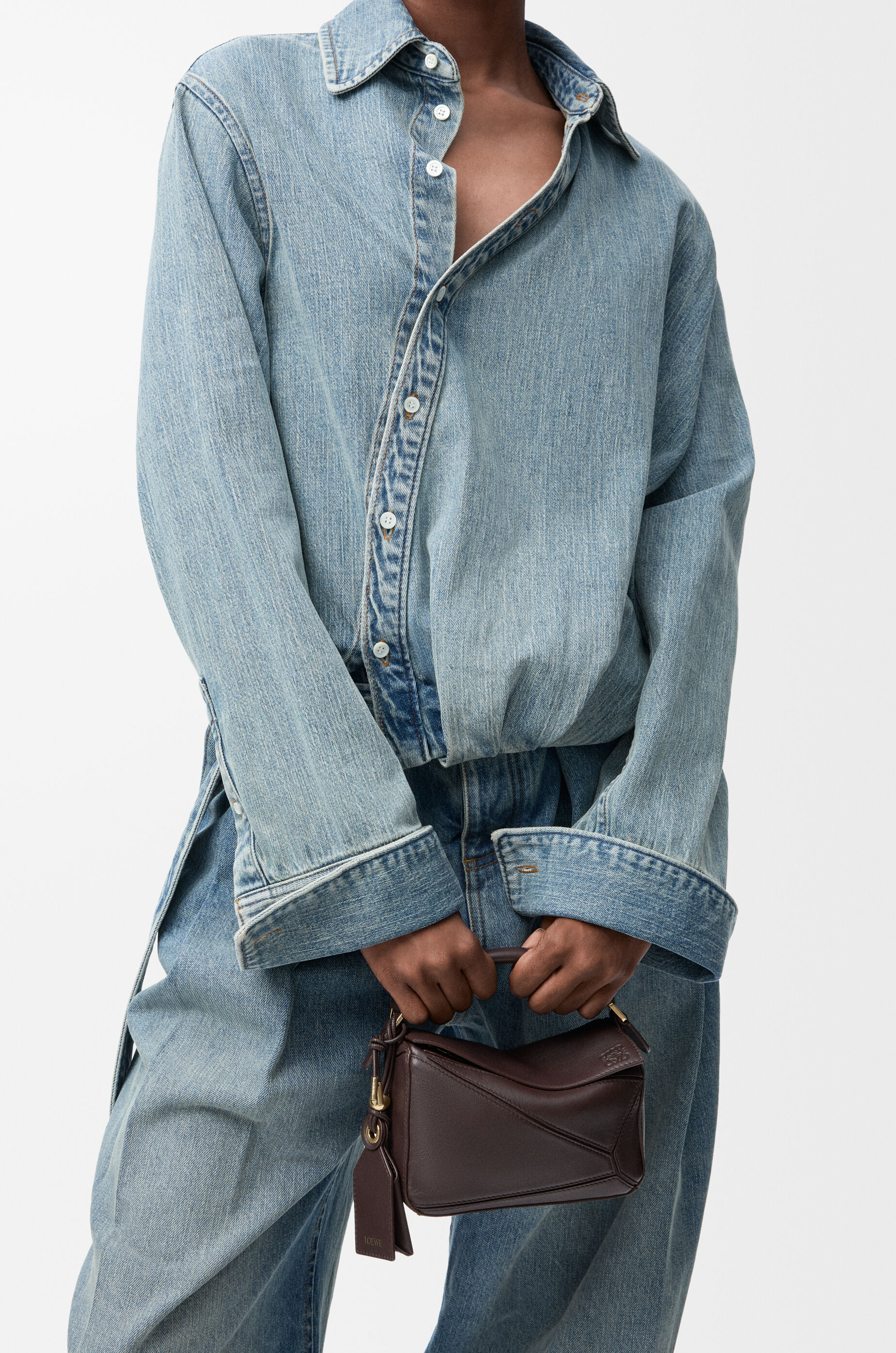 LOEWE Mini Featherlight Puzzle bag in nappa lambskin Dark Chestnut