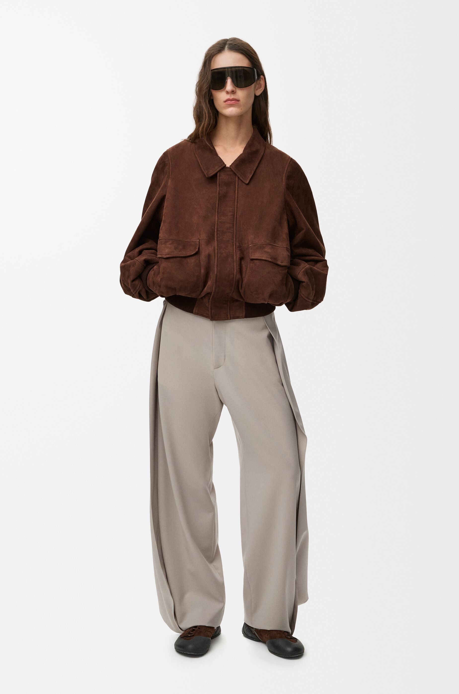 LOEWE Bomber jacket in suede goatskin Dark Brown