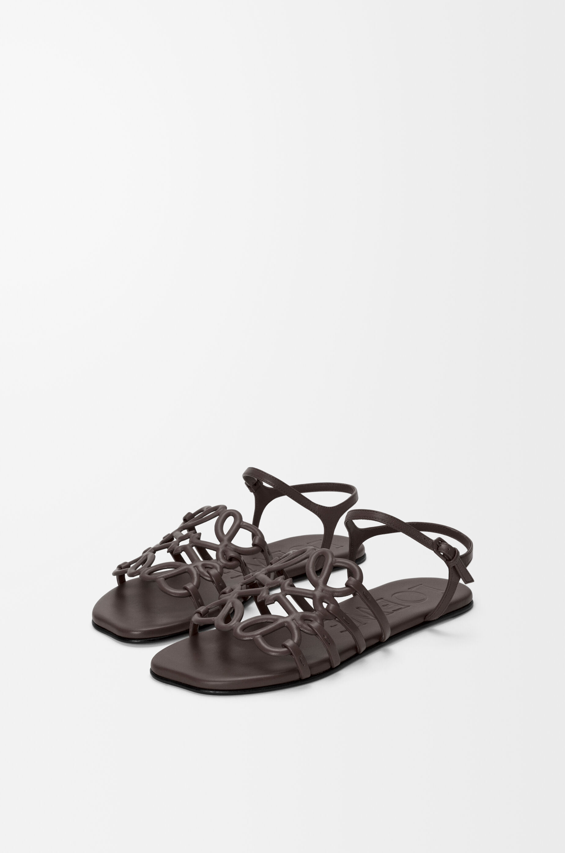 LOEWE Petal Anagram sandal in calfskin Dark Brown