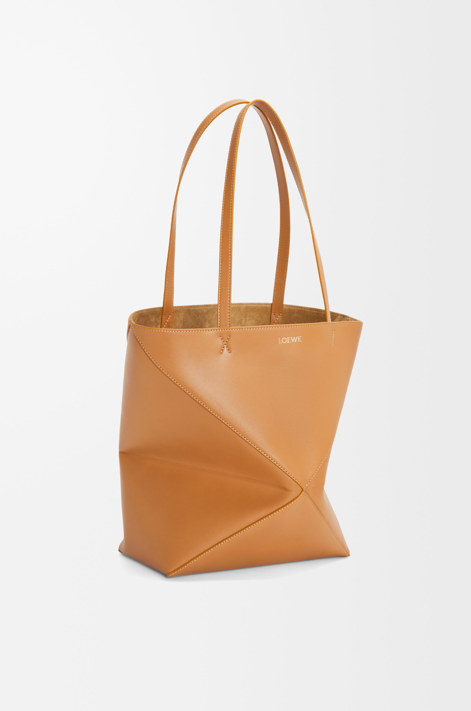 LOEWE Medium Puzzle Fold tote in shiny calfskin Warm Desert