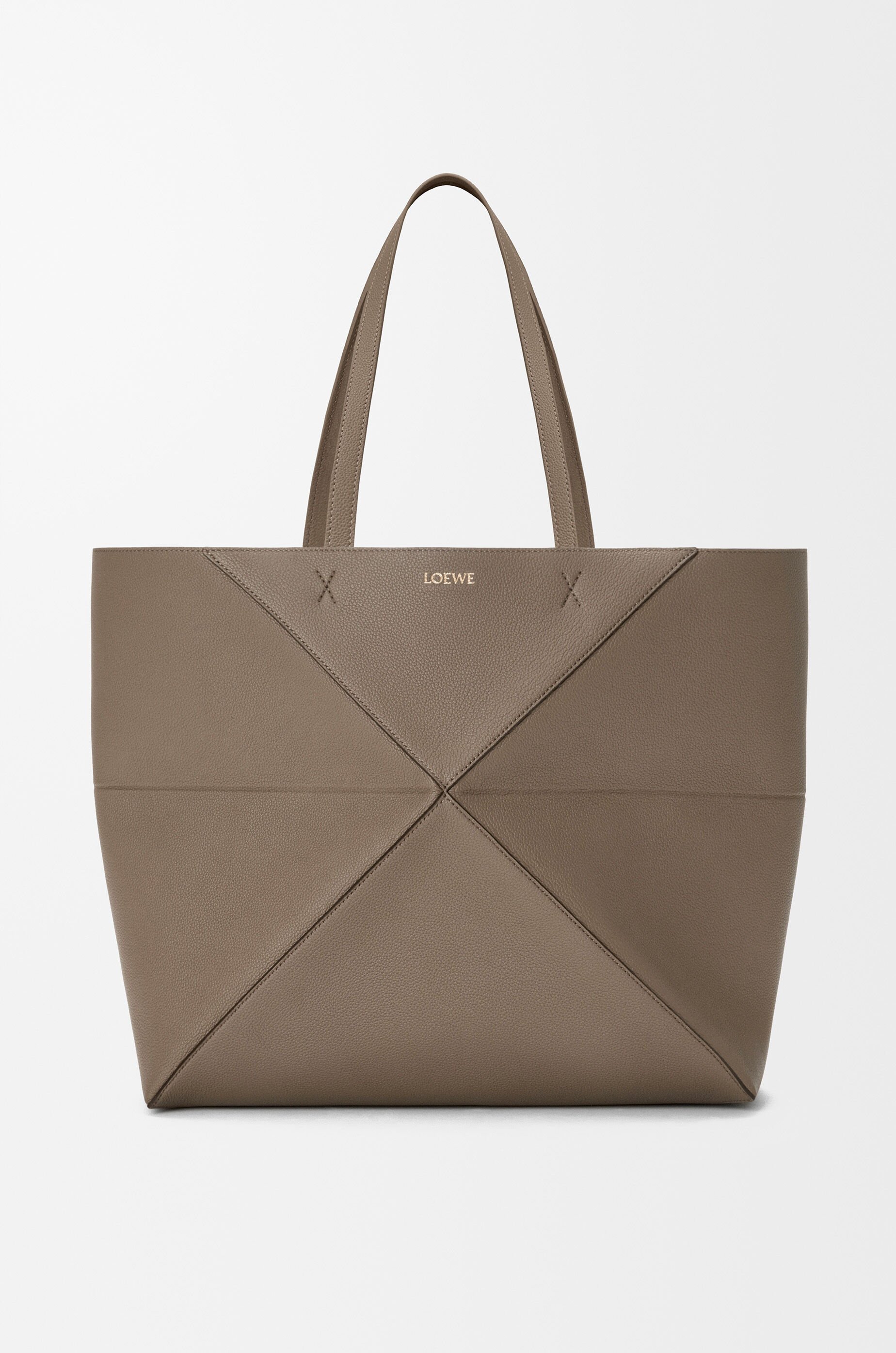 LOEWE Large horizontal Puzzle Fold tote in soft grained calfskin Taupe