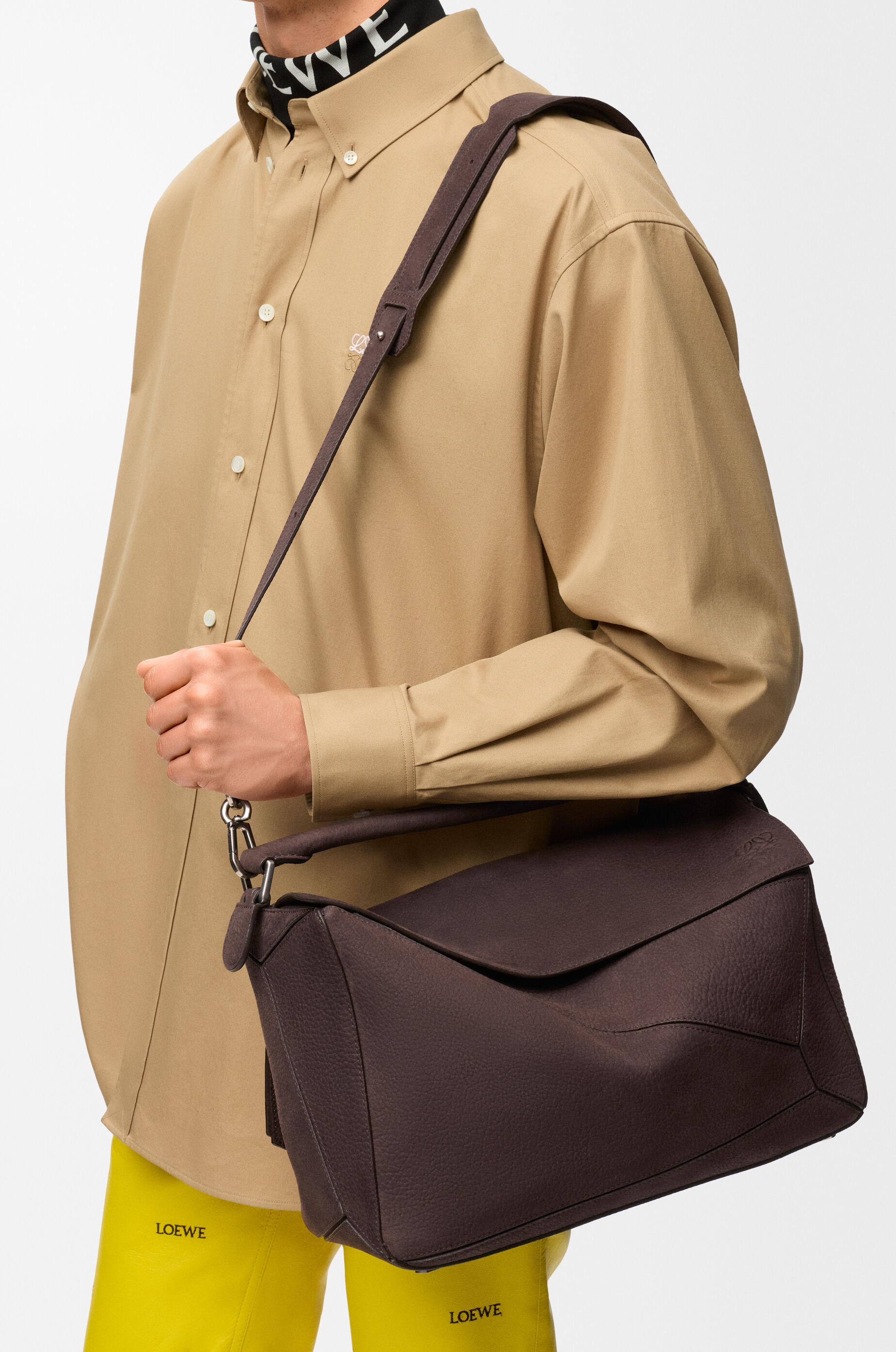 LOEWE Large Puzzle bag in grained nubuck Dark Chestnut