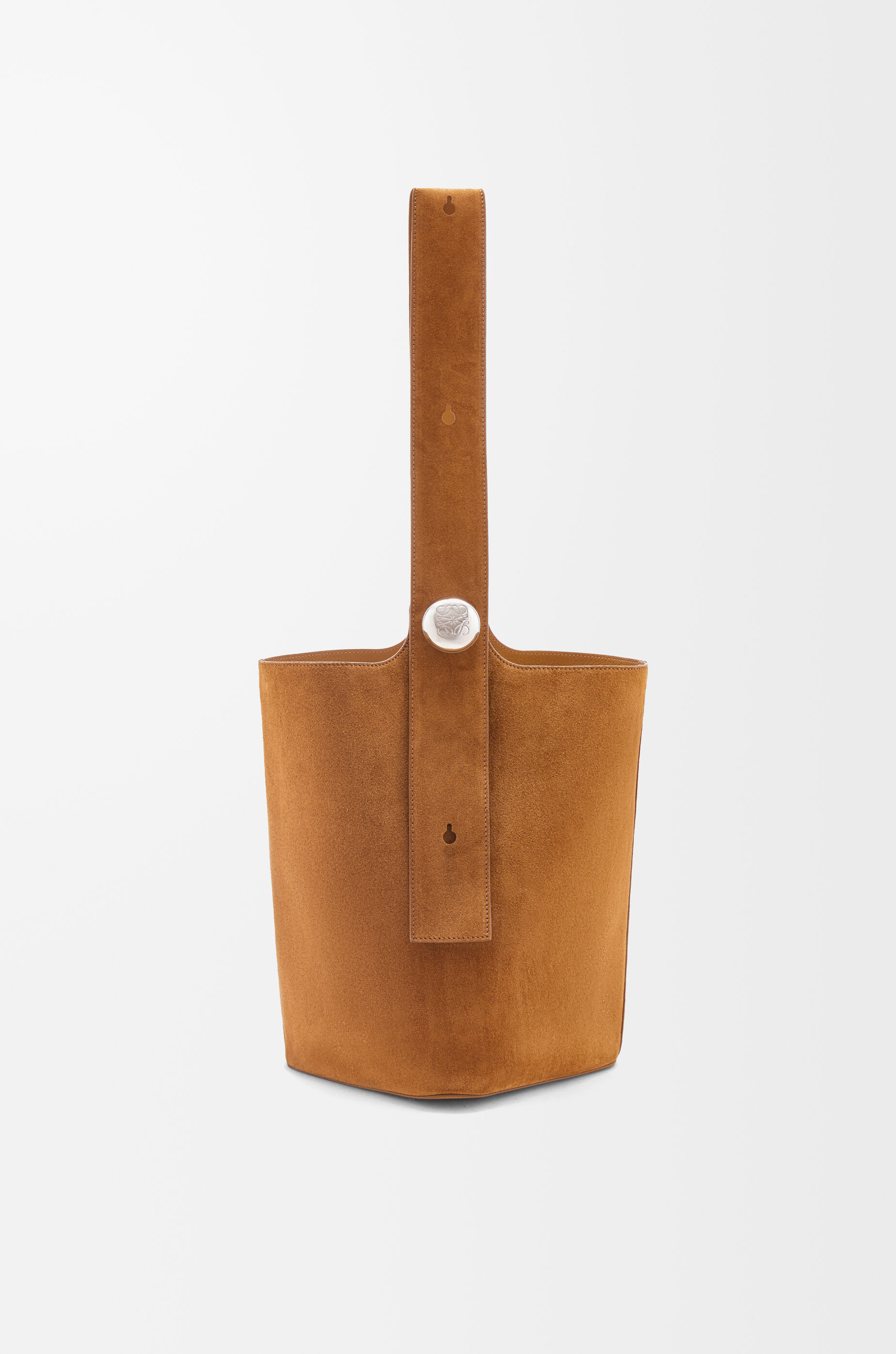 LOEWE Large Pebble bucket bag in suede calfskin Tobacco