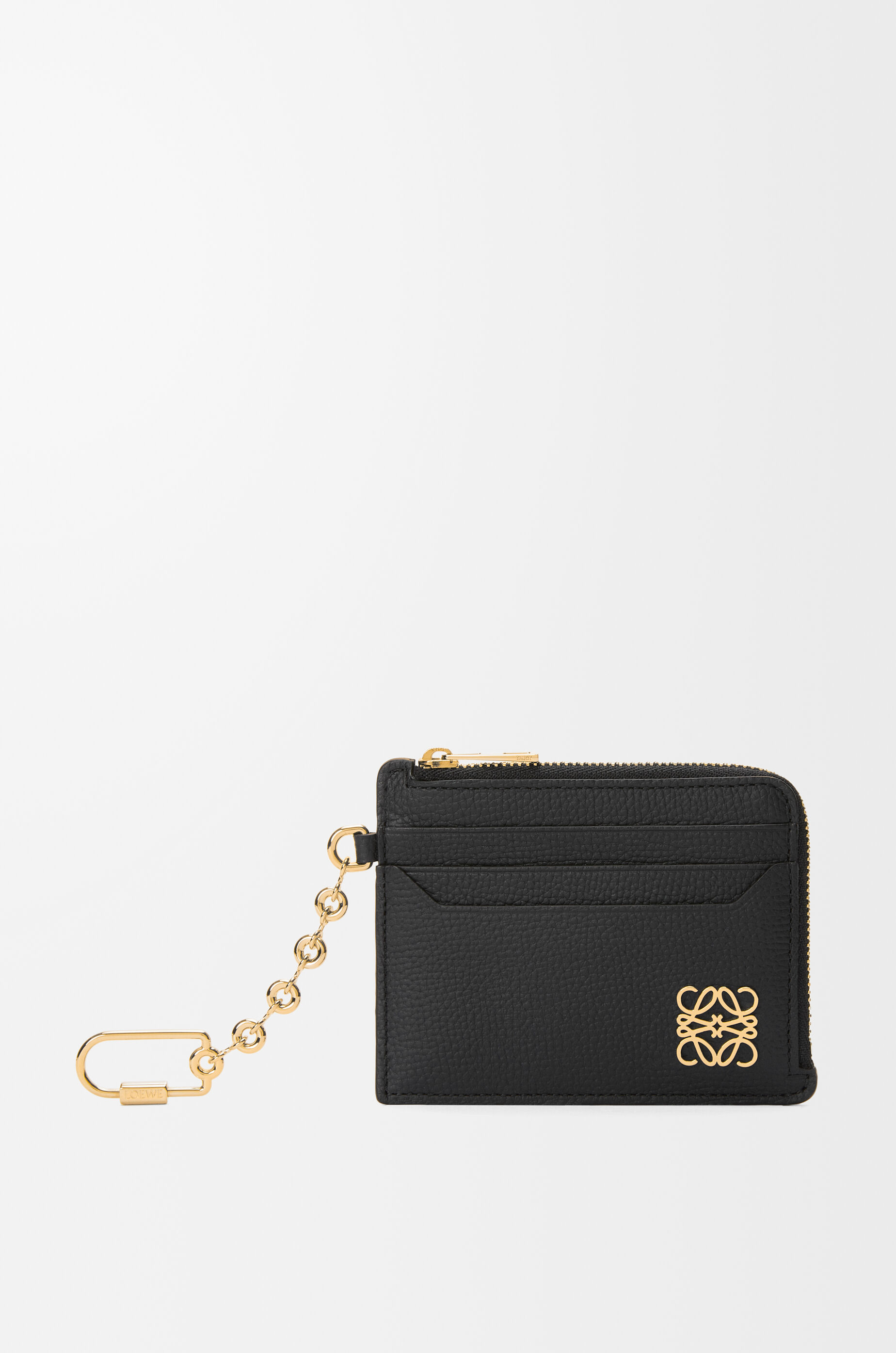 LOEWE Anagram square coin cardholder in pebble grained calfskin Black/Gold