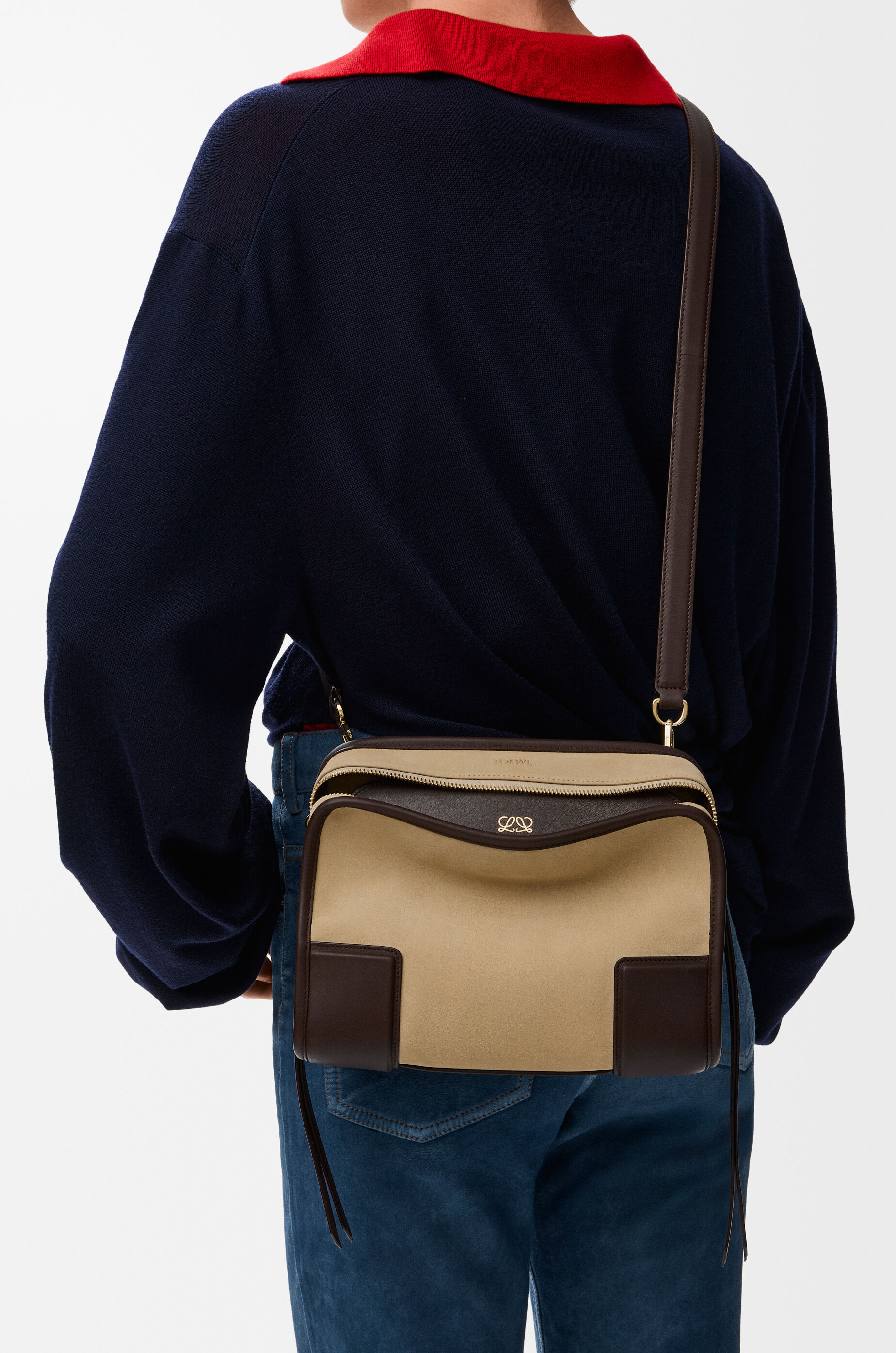 LOEWE Small Amazona 180 bag in suede Oro/Chocolat