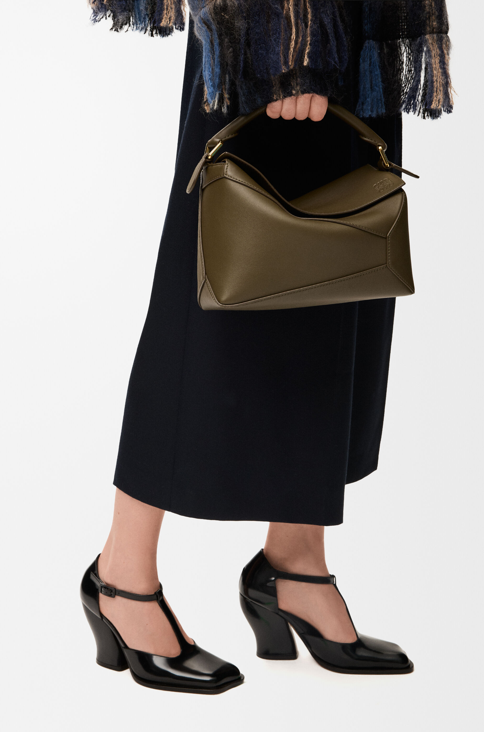 LOEWE Small Puzzle Edge bag in classic calfskin Dark Khaki