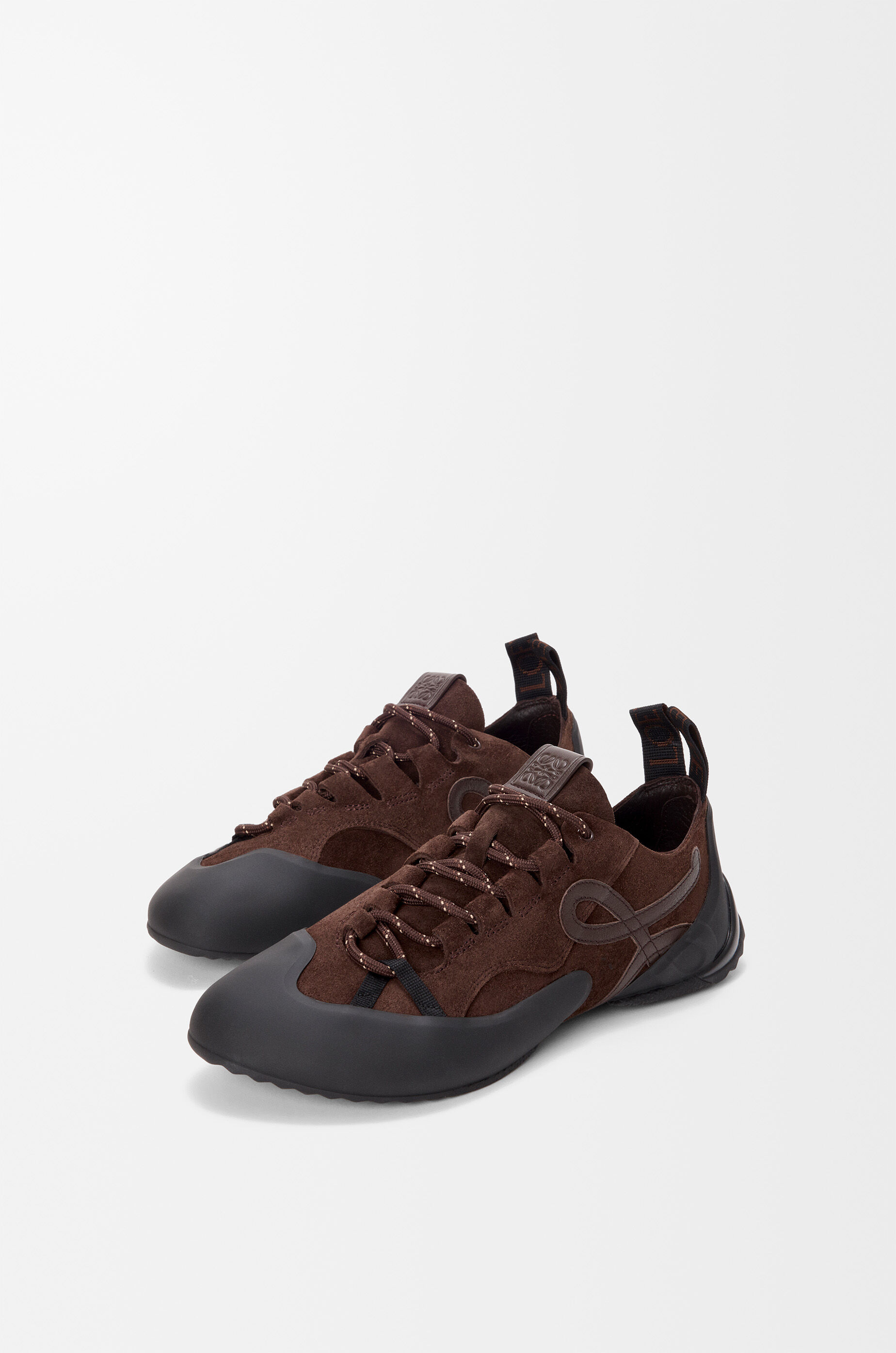 LOEWE Grip sneaker in calfskin suede Dark Brown/Dark Brown