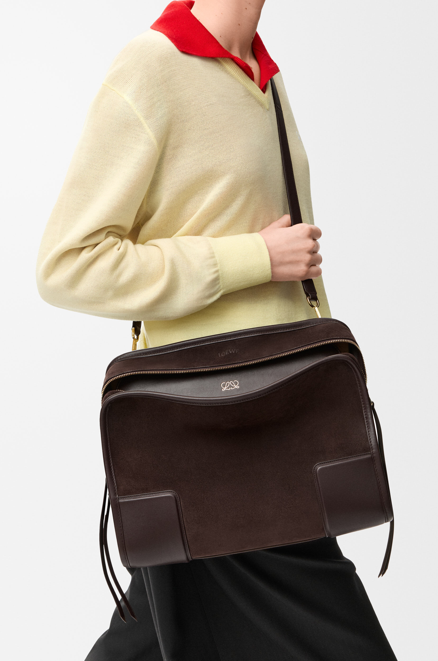 LOEWE Large Amazona 180 bag in suede Dark Chestnut