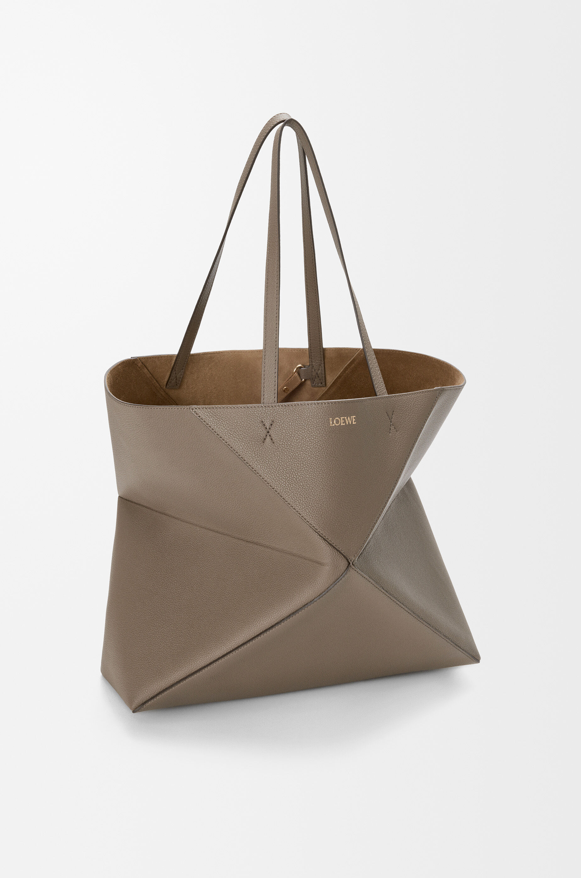 LOEWE Large horizontal Puzzle Fold tote in soft grained calfskin Taupe