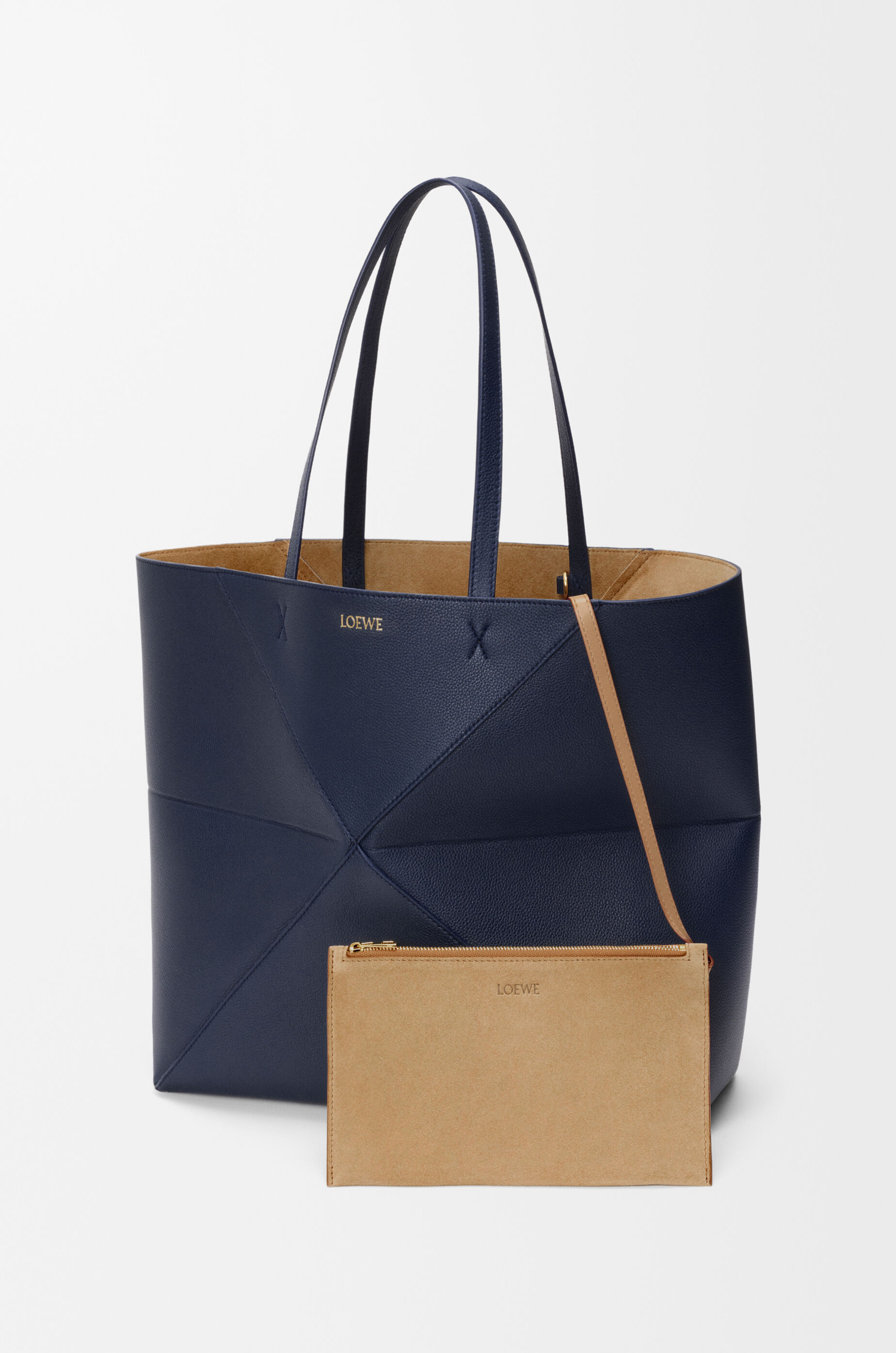 LOEWE Large horizontal Puzzle Fold tote in soft grained calfskin Deep Navy