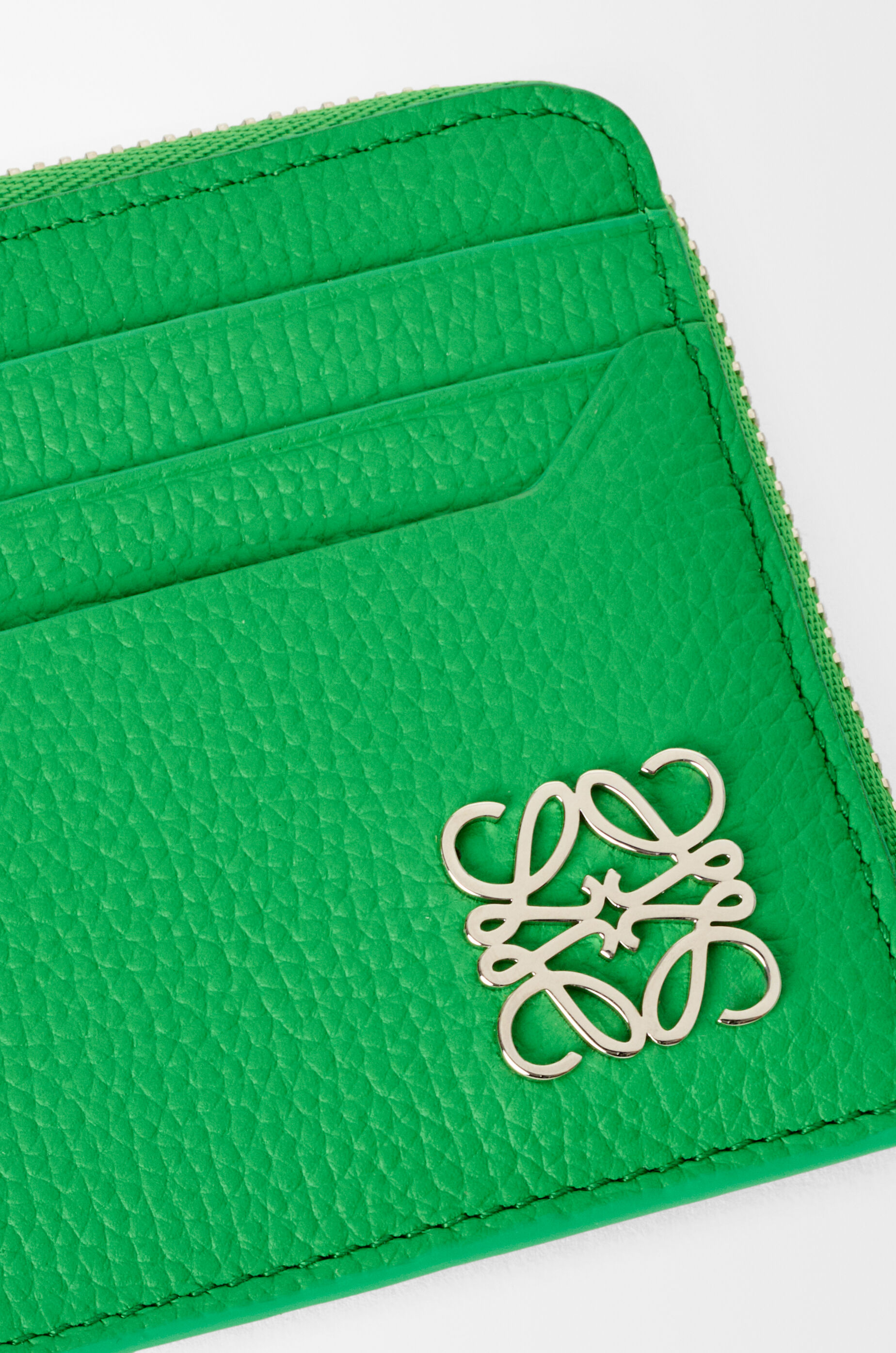 LOEWE Anagram square coin cardholder in pebble grained calfskin Clover Green