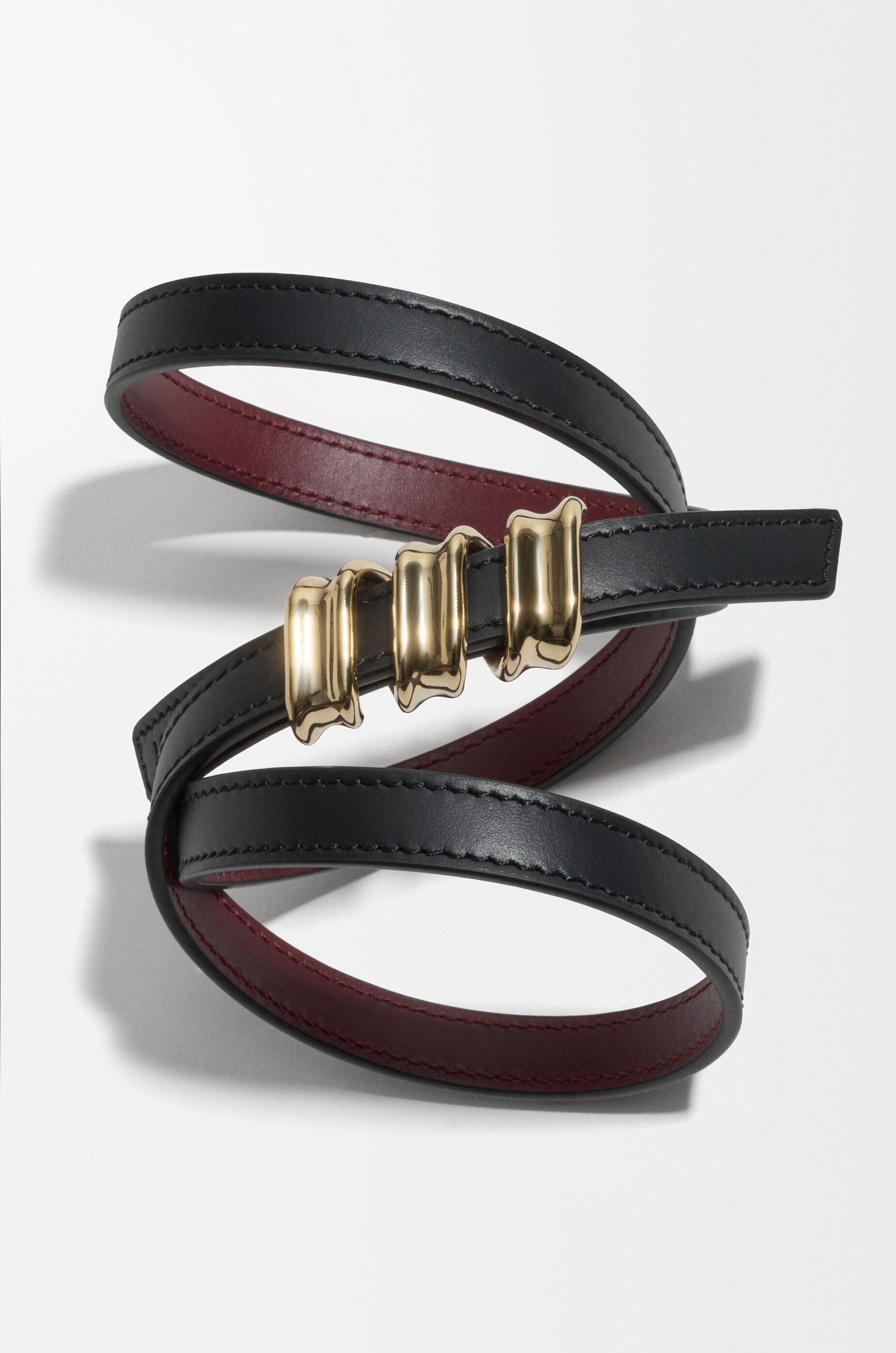 LOEWE Reversible Coil belt in smooth calfskin Black/Pinkish Cooper Red/Gold