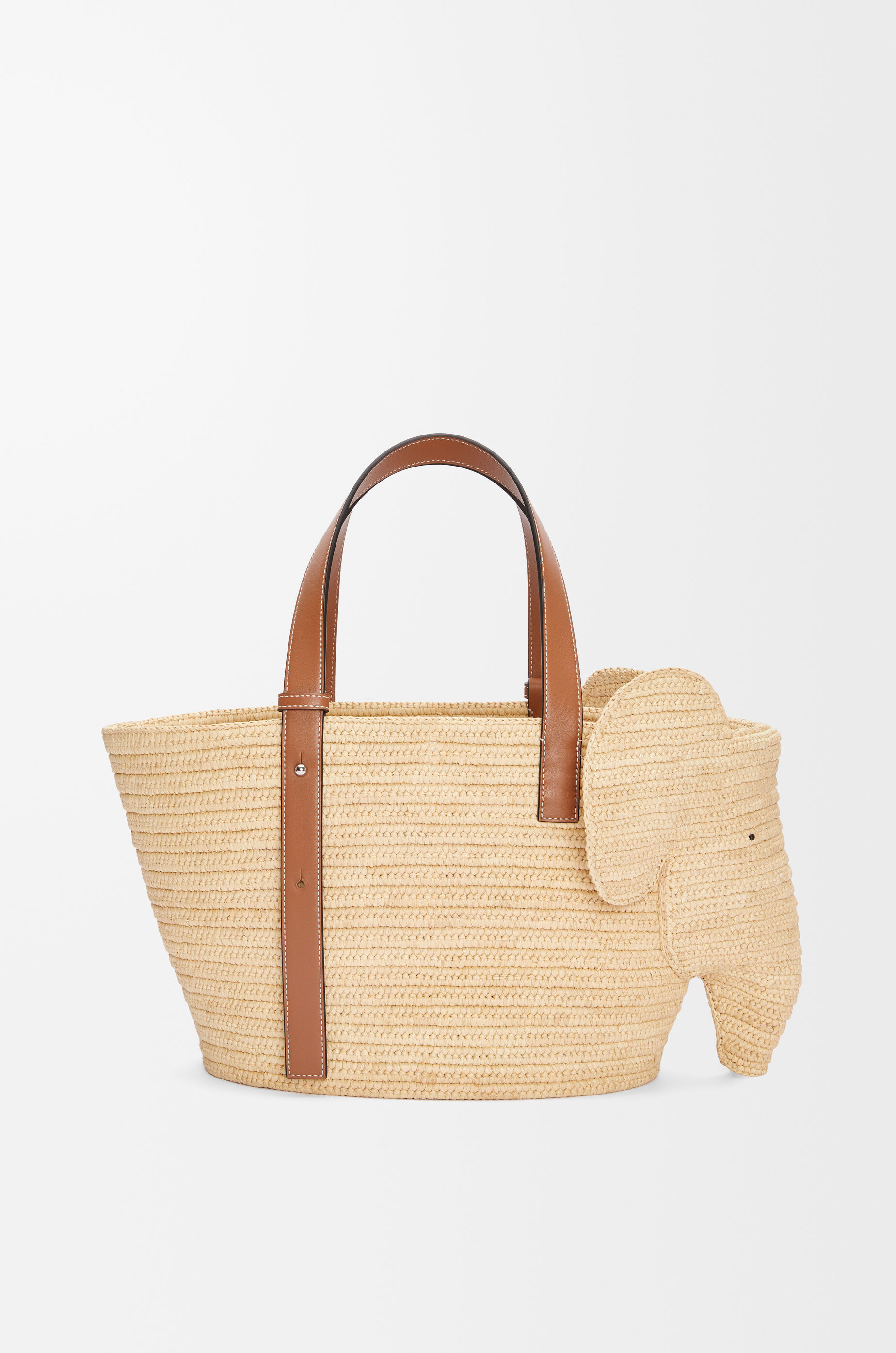LOEWE Elephant basket in raffia and calfskin Natural/Tan