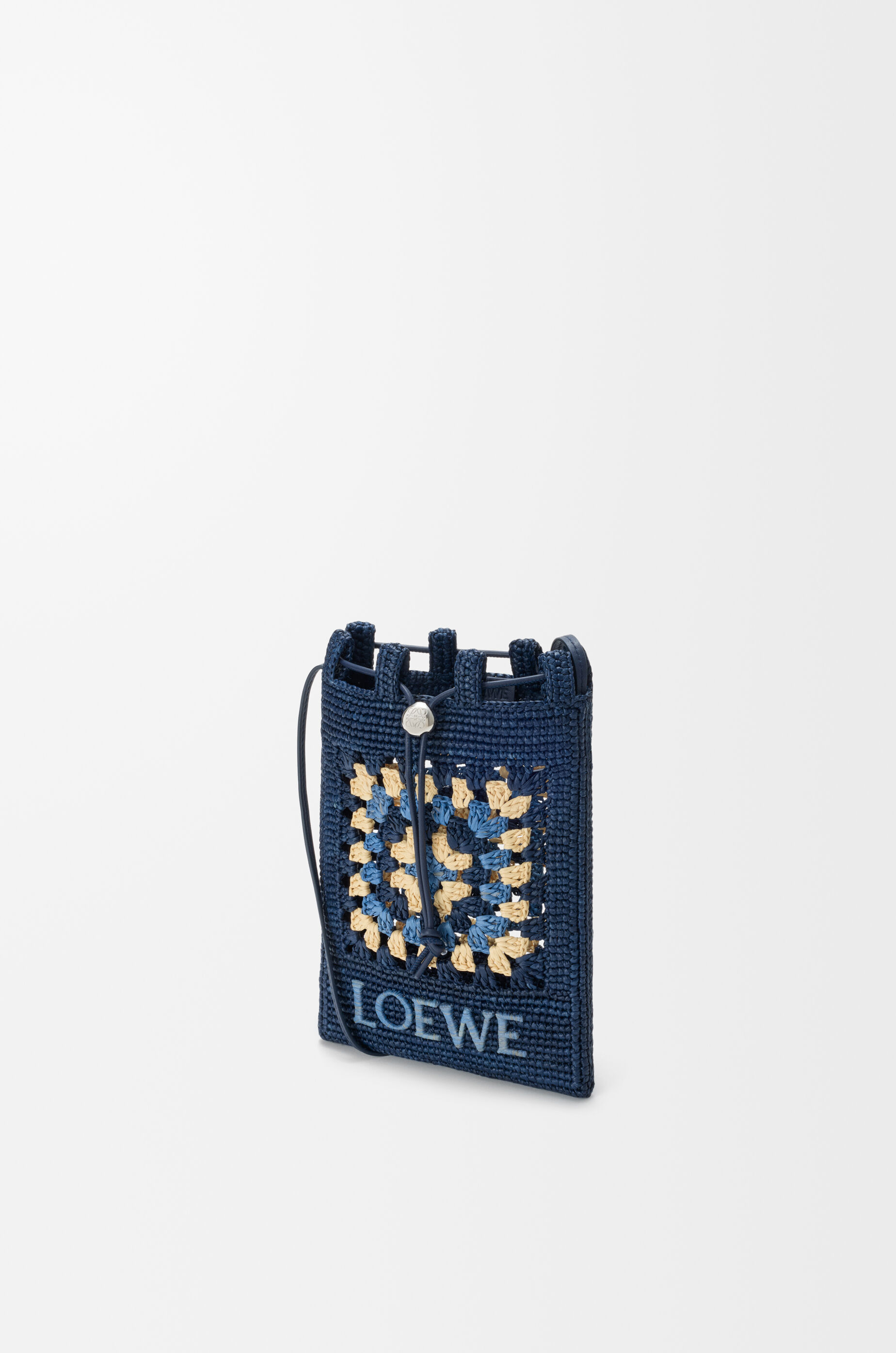 LOEWE Drawstring pocket in classic calfskin and raffia Navy/Sky Blue
