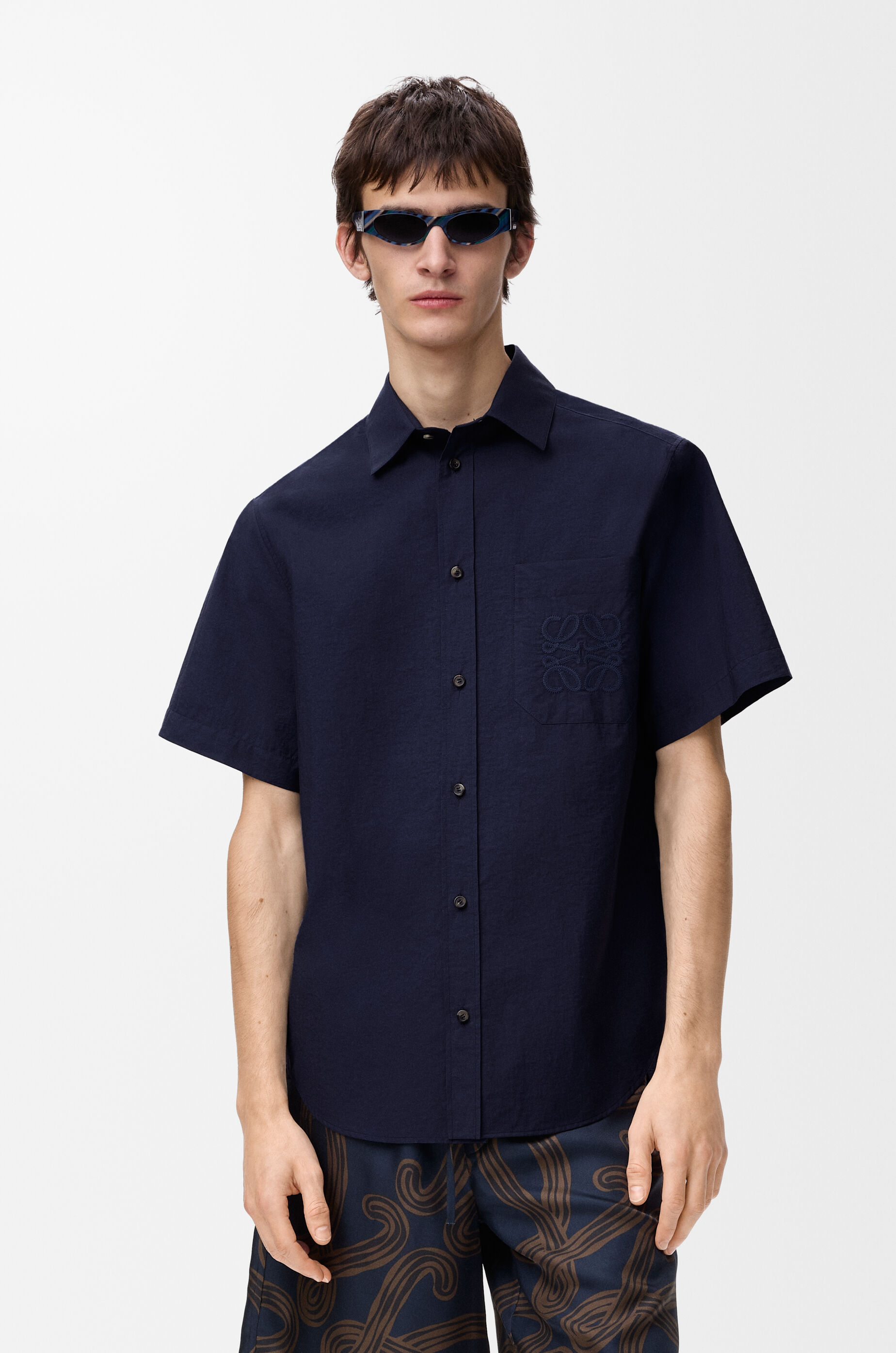 LOEWE Short sleeve shirt in cotton blend Navy Blue