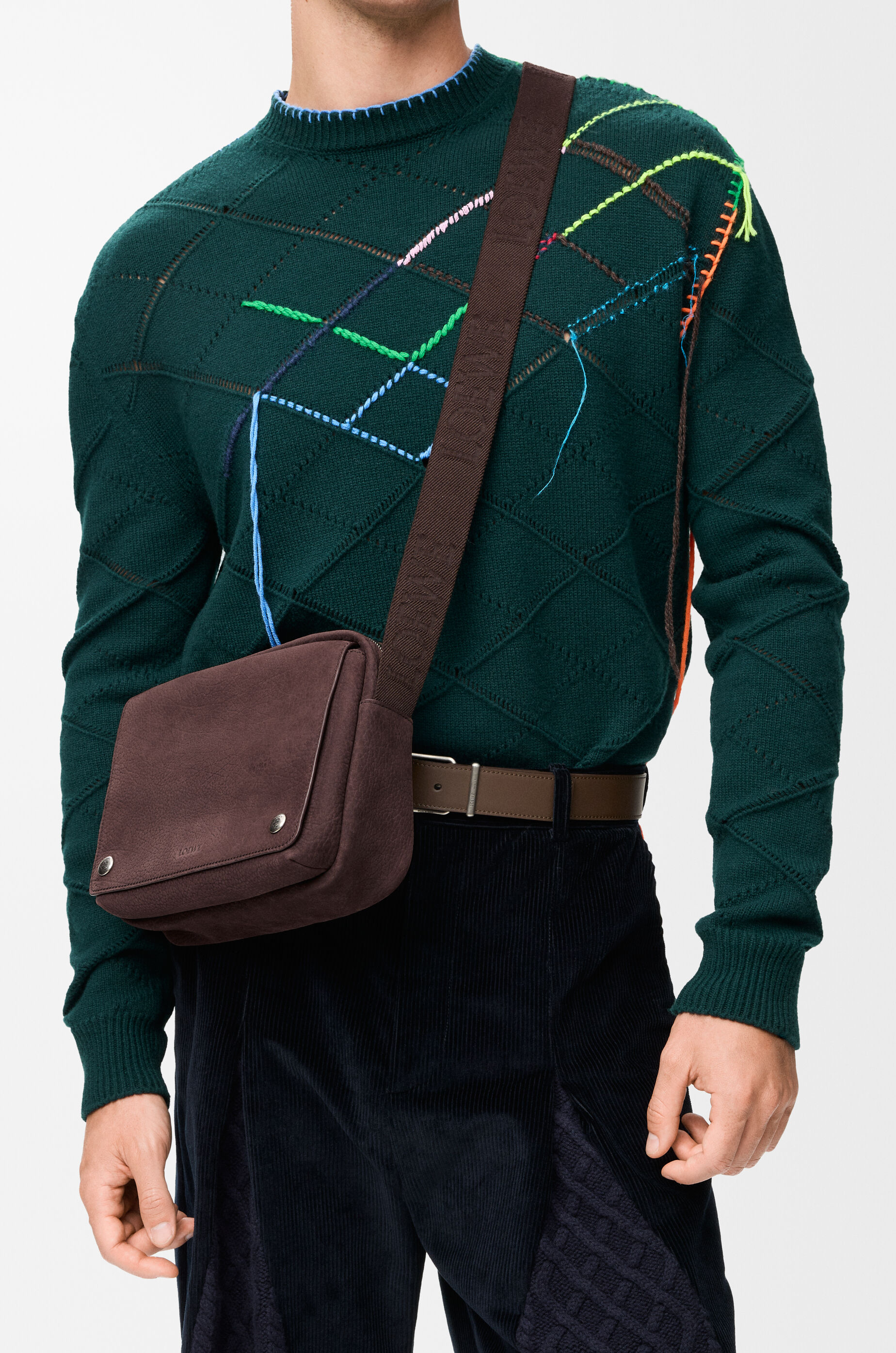 LOEWE Medium Pebble messenger bag in grained nubuck Dark Chestnut